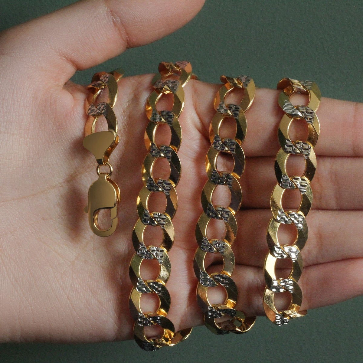 12.18 mm 14k Two Tone Gold Pave Curb Chain - LinkagejewelrydesignLinkagejewelrydesign