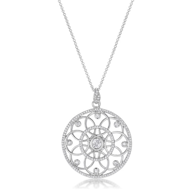 1.4 Ct Rhodium Pendant Necklace with Interlocking Circles and CZ - LinkagejewelrydesignLinkagejewelrydesign