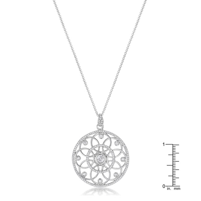1.4 Ct Rhodium Pendant Necklace with Interlocking Circles and CZ - LinkagejewelrydesignLinkagejewelrydesign