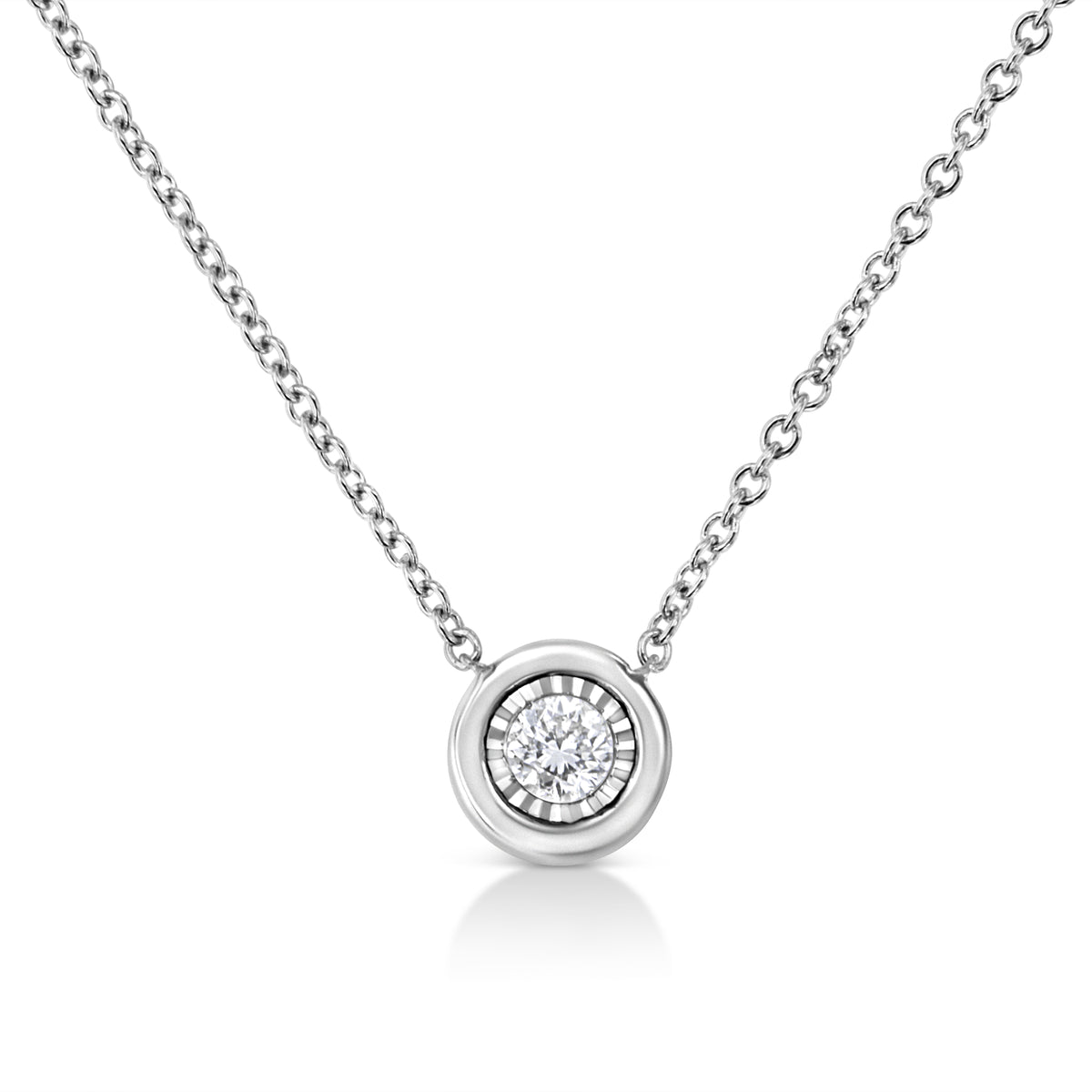 10K White Gold 1/10 Cttw Miracle Set Round-Cut Diamond Square Shape 18&quot; Pendant Necklace (H-I Color, SI2-I1 Clarity)