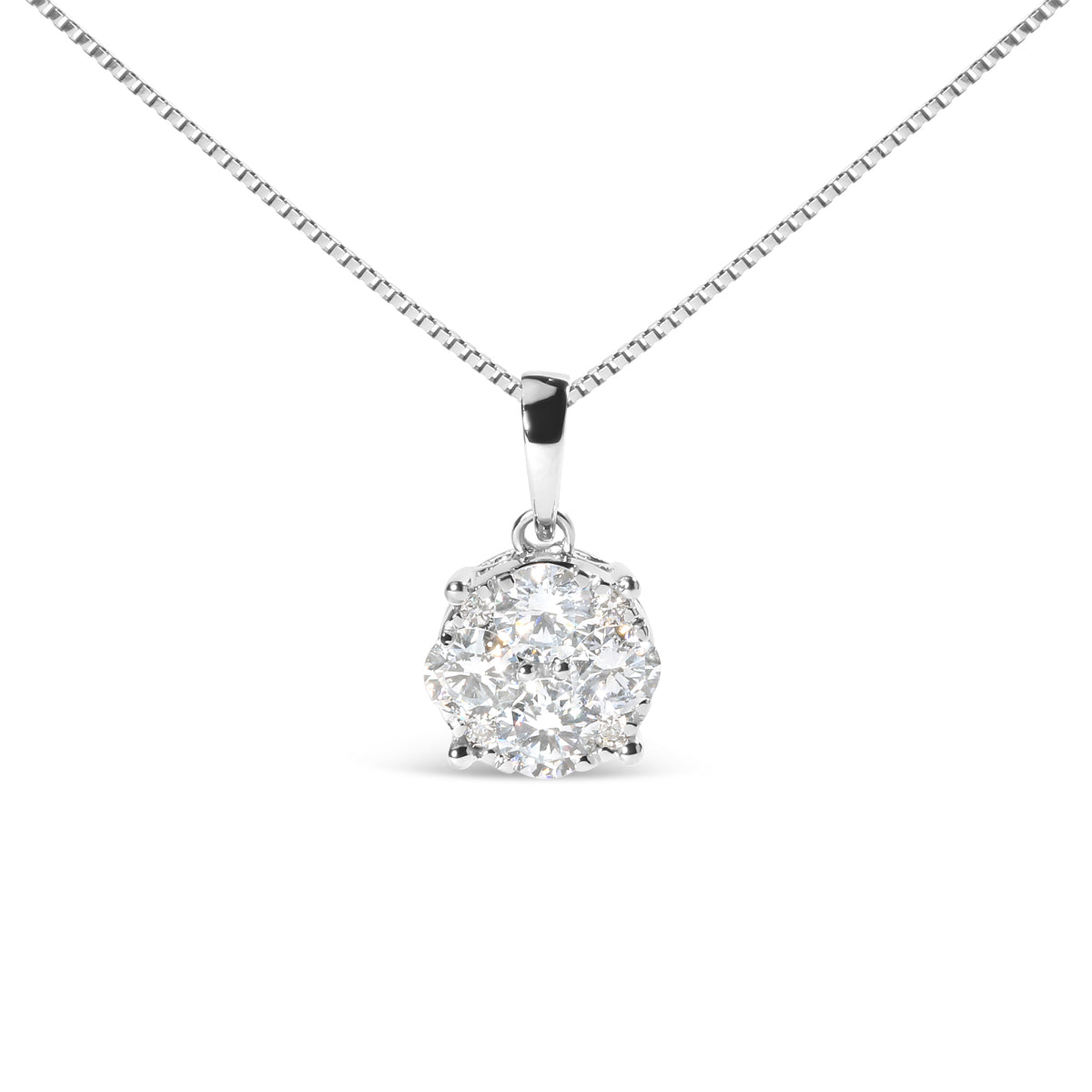 14k White 1.00 Cttw Lab Grown Diamond Cluster Pendant 18&quot; Necklace (G-H Color, VS1-VS2 Clarity)