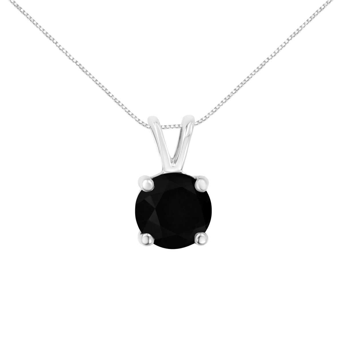 .925 Sterling Silver Treated Black Round-Cut Solitaire 4-Prong Set Diamond 18&quot; Pendant Necklace