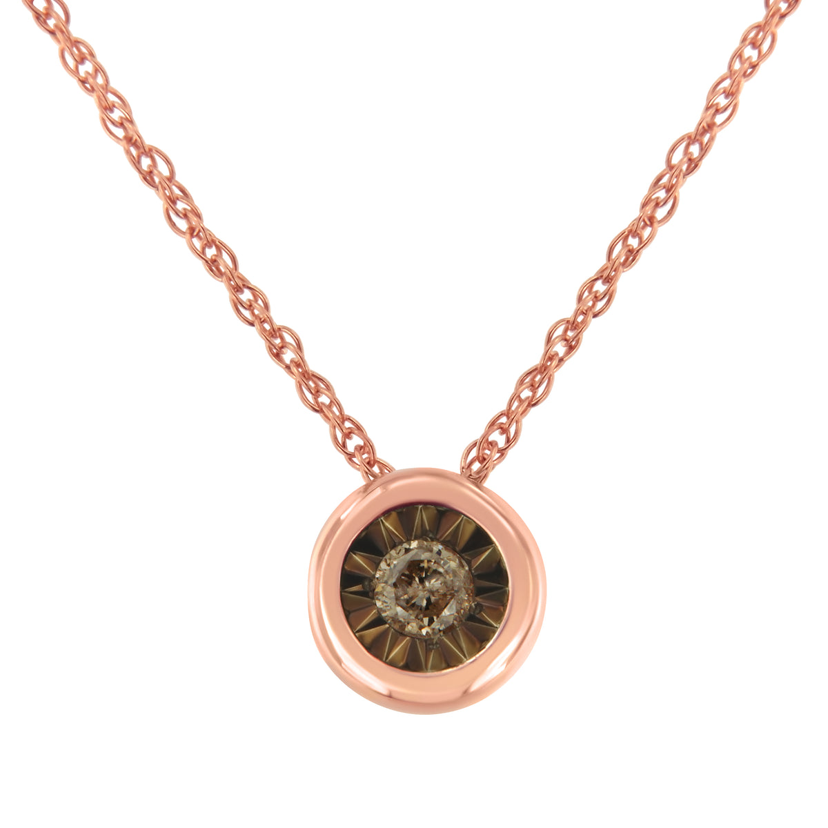 .925 Sterling Silver 1/10 Carat Diamond 18&quot; Round Miracle-Plate Two-Tone Pendant Necklace (K-L Champagne Color, I2-I3 Clarity)