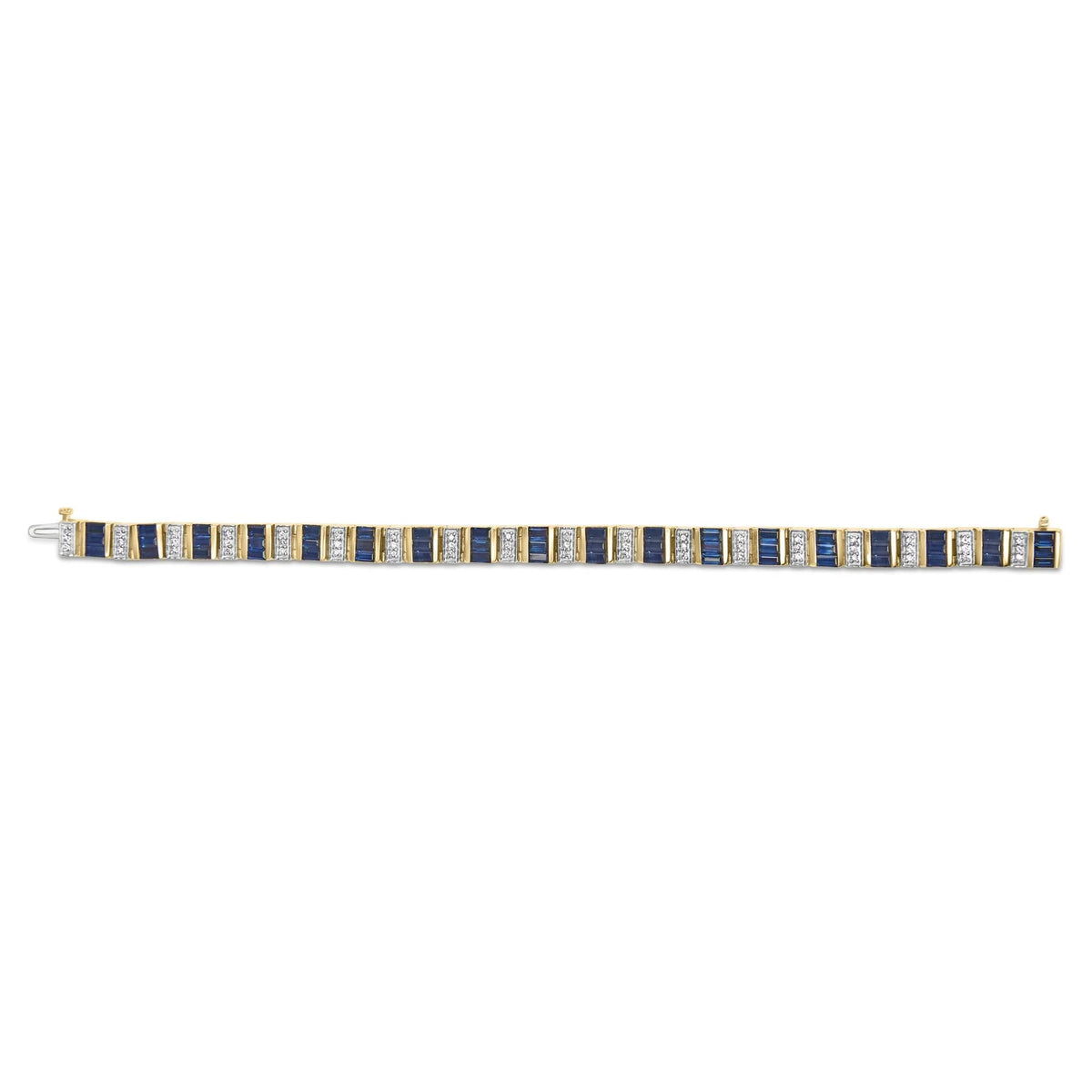 14ct Yellow Gold 2/5 Cttw Diamond &amp; 8.0 Cttw Baguette Cut Blue Sapphire Alternating Link Bracelet (G - H Color, VS1 - VS2 Clarity) - 7&quot; Inches - LinkagejewelrydesignLinkagejewelrydesign
