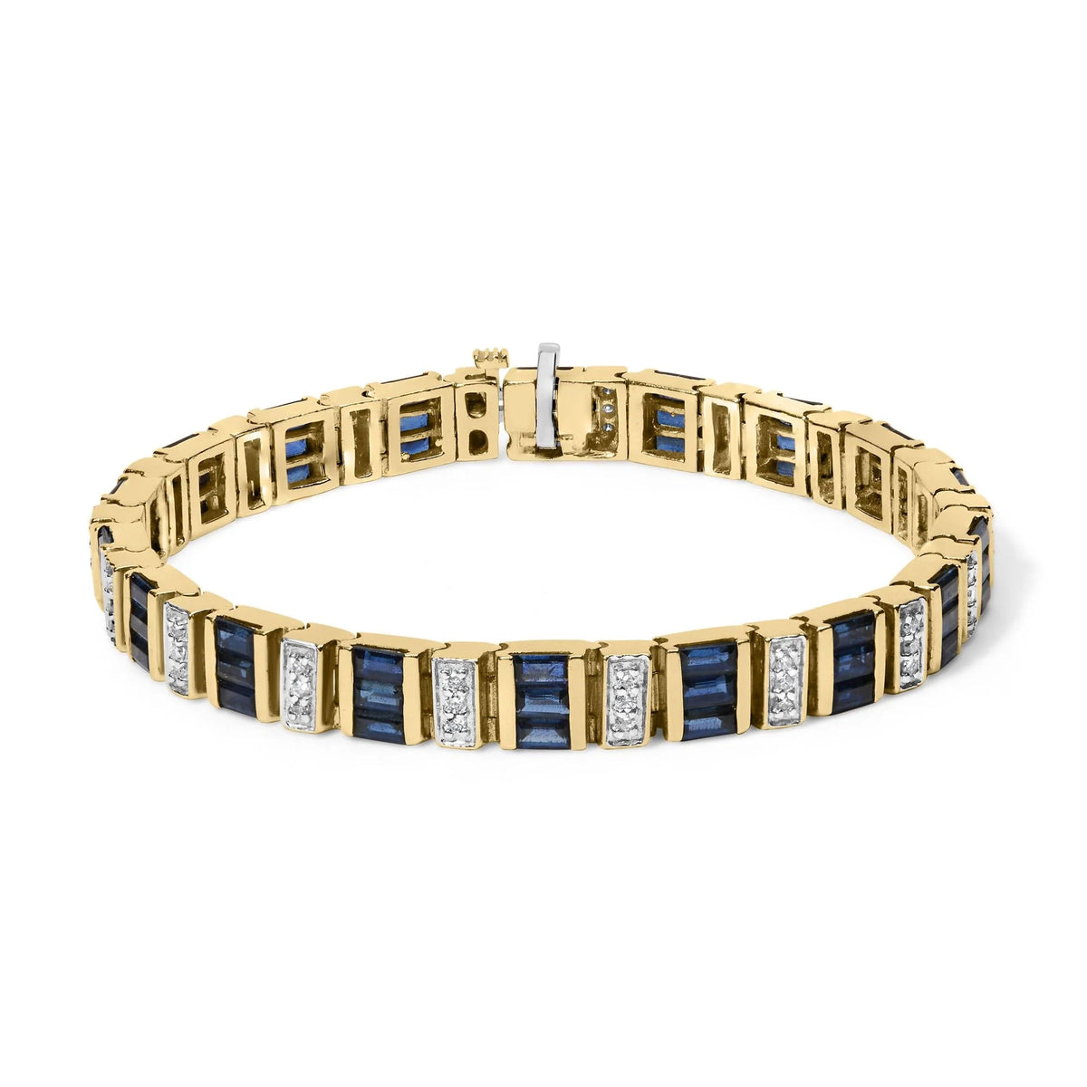 14ct Yellow Gold 2/5 Cttw Diamond &amp; 8.0 Cttw Baguette Cut Blue Sapphire Alternating Link Bracelet (G - H Color, VS1 - VS2 Clarity) - 7&quot; Inches - LinkagejewelrydesignLinkagejewelrydesign