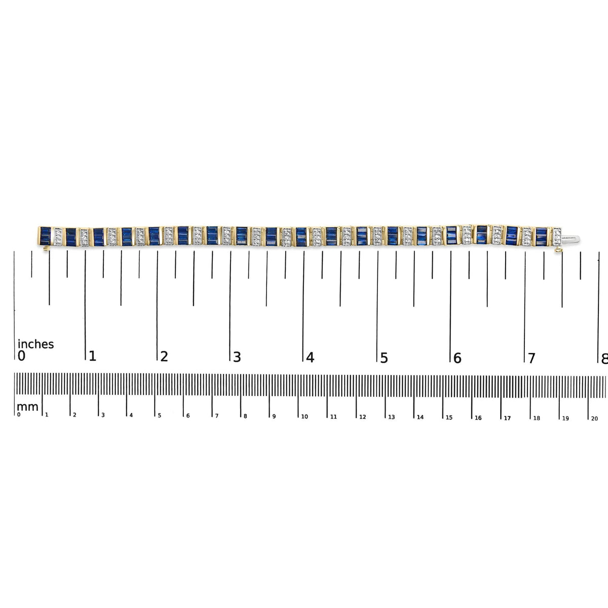 14ct Yellow Gold 2/5 Cttw Diamond &amp; 8.0 Cttw Baguette Cut Blue Sapphire Alternating Link Bracelet (G - H Color, VS1 - VS2 Clarity) - 7&quot; Inches - LinkagejewelrydesignLinkagejewelrydesign