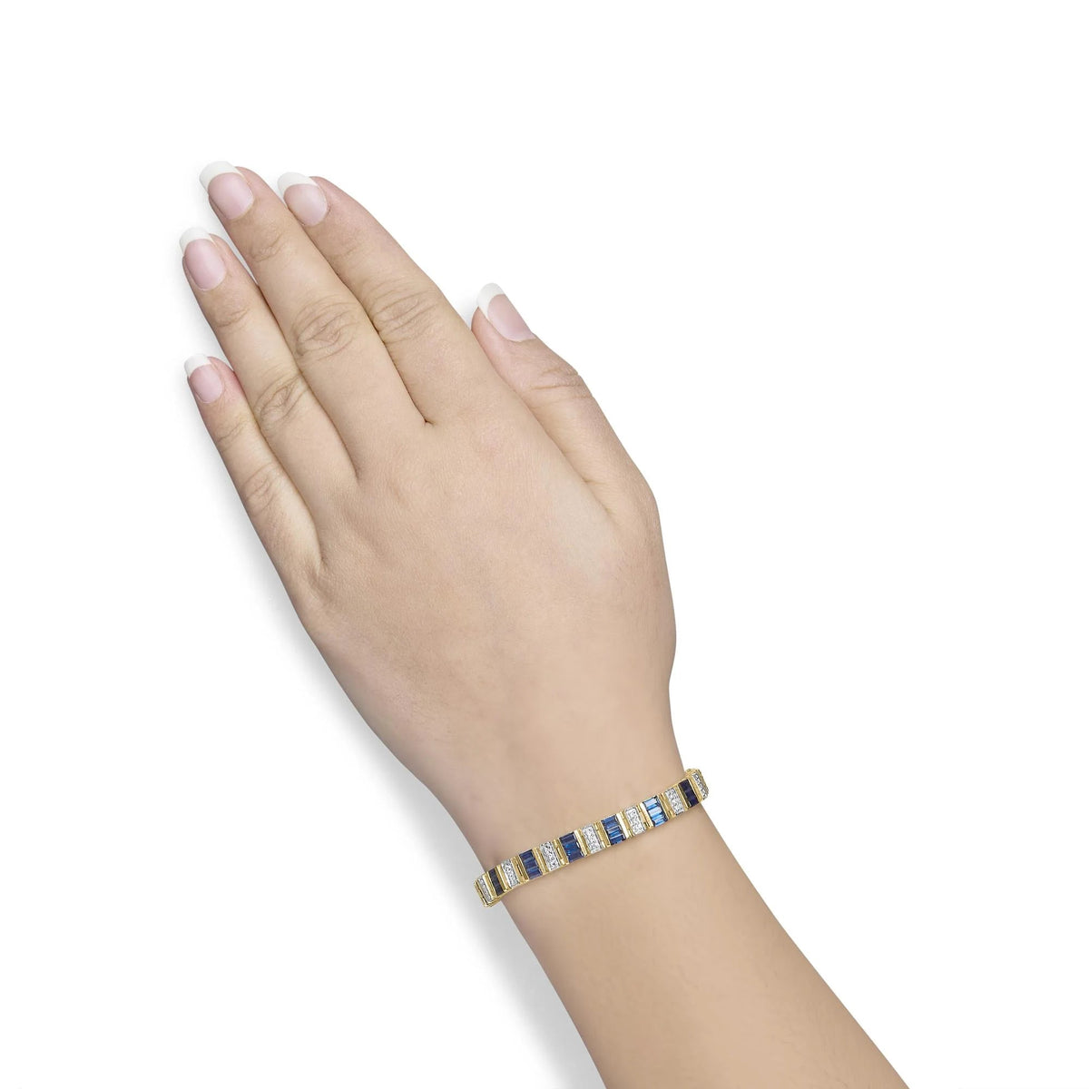14ct Yellow Gold 2/5 Cttw Diamond &amp; 8.0 Cttw Baguette Cut Blue Sapphire Alternating Link Bracelet (G - H Color, VS1 - VS2 Clarity) - 7&quot; Inches - LinkagejewelrydesignLinkagejewelrydesign