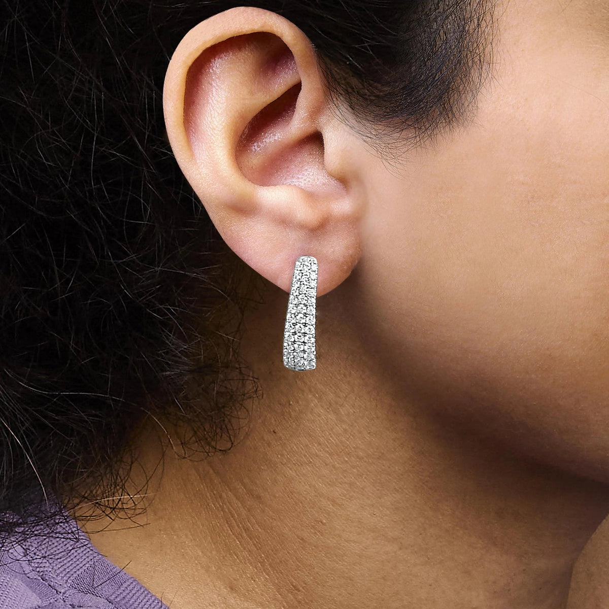 14K Gold 1 3/4 Cttw Pave Set Natural Diamond Tapered Hoop Earrings (G - H Color, VS2 - SI1 Clarity) - LinkagejewelrydesignLinkagejewelrydesign