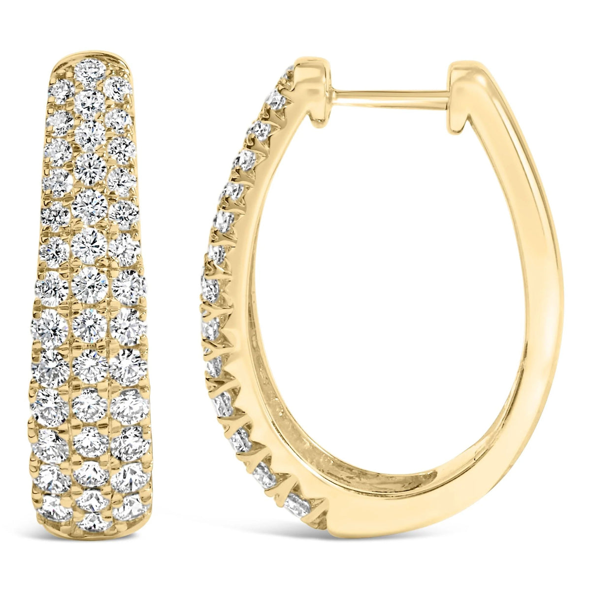 14K Gold 1 3/4 Cttw Pave Set Natural Diamond Tapered Hoop Earrings (G - H Color, VS2 - SI1 Clarity) - LinkagejewelrydesignLinkagejewelrydesign
