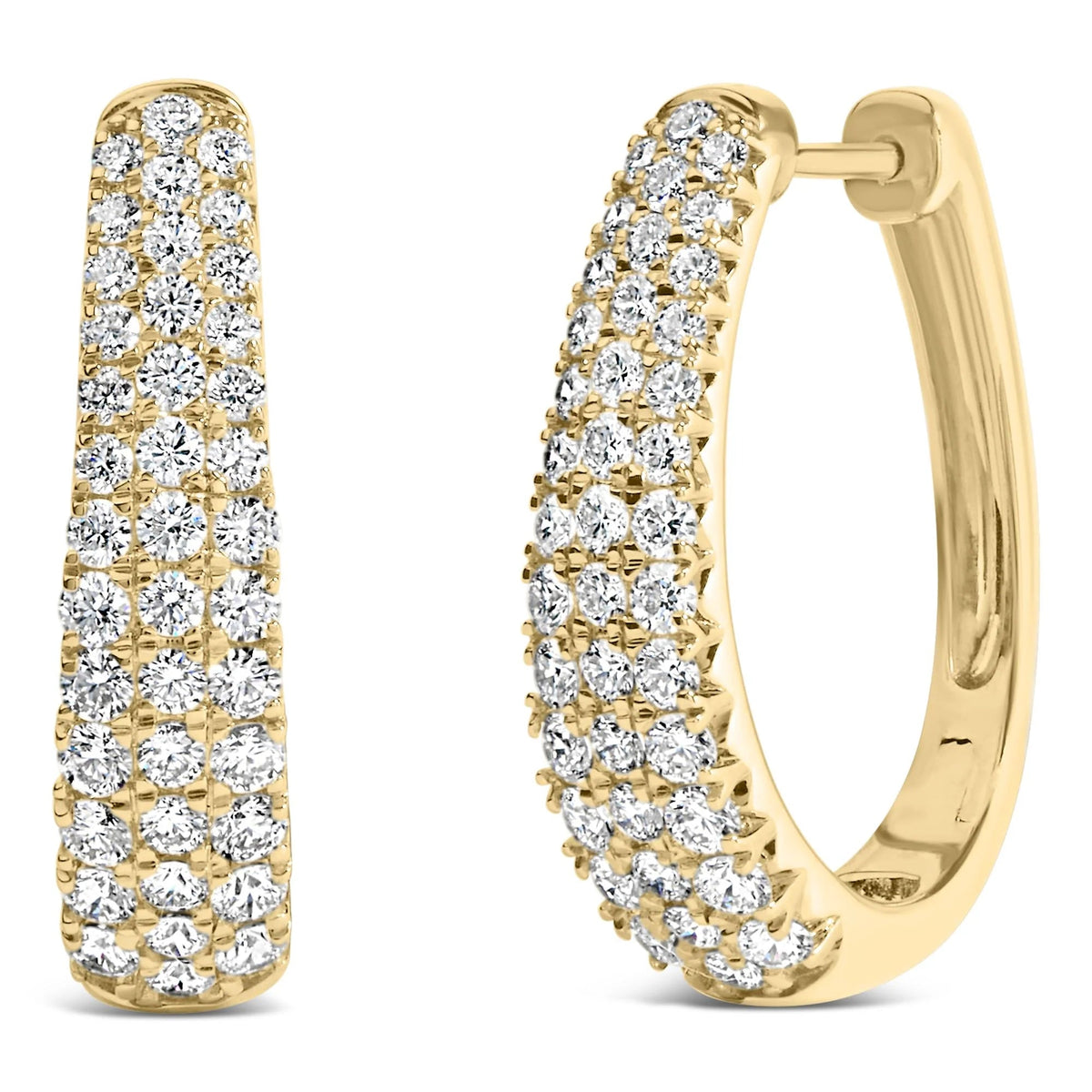14K Gold 1 3/4 Cttw Pave Set Natural Diamond Tapered Hoop Earrings (G - H Color, VS2 - SI1 Clarity) - LinkagejewelrydesignLinkagejewelrydesign