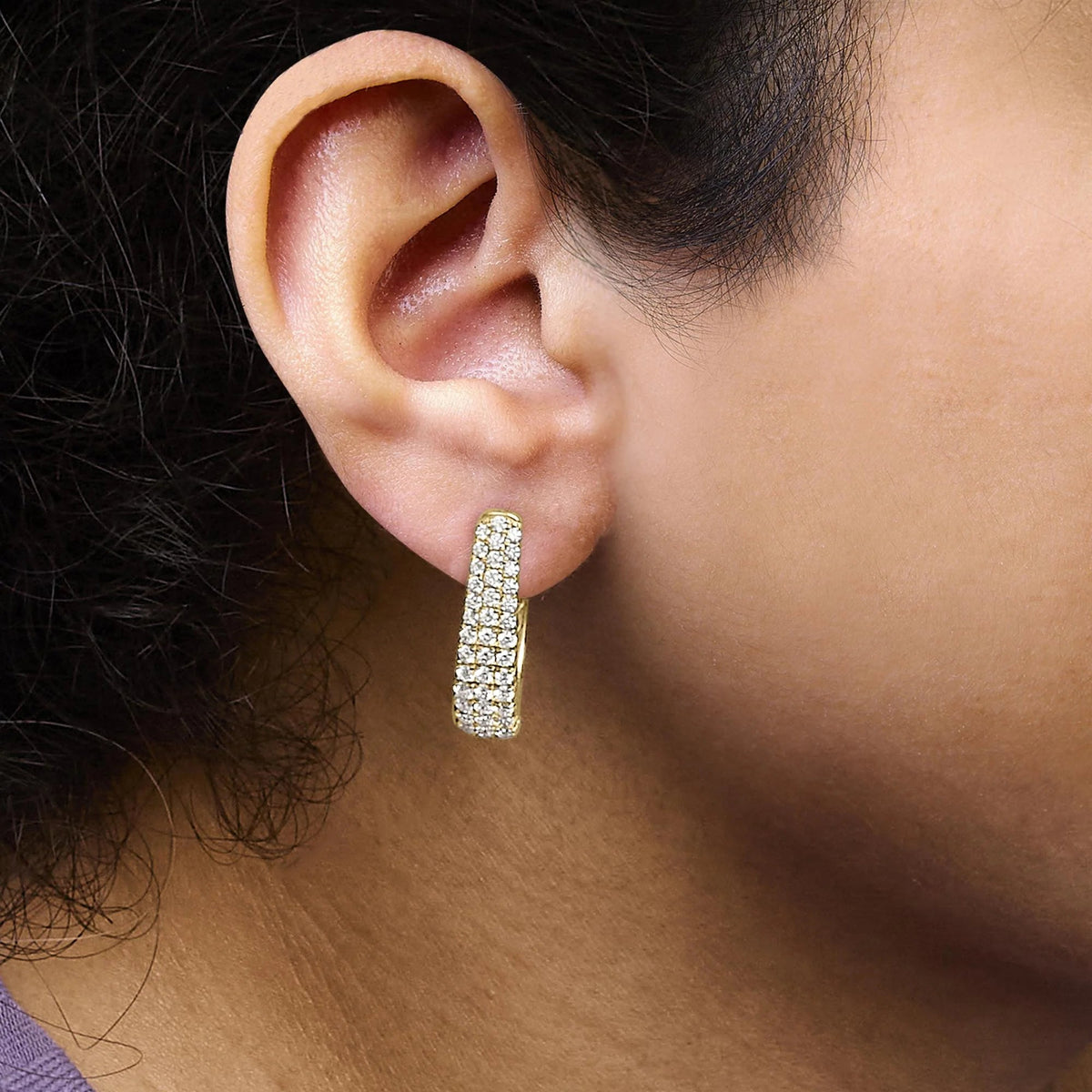 14K Gold 1 3/4 Cttw Pave Set Natural Diamond Tapered Hoop Earrings (G - H Color, VS2 - SI1 Clarity) - LinkagejewelrydesignLinkagejewelrydesign