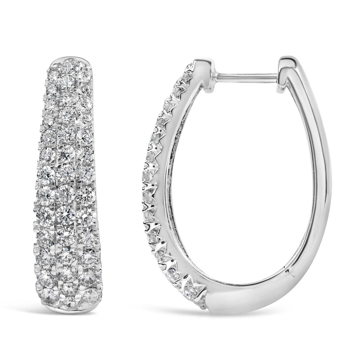 14K Gold 1 3/4 Cttw Pave Set Natural Diamond Tapered Hoop Earrings (G - H Color, VS2 - SI1 Clarity) - LinkagejewelrydesignLinkagejewelrydesign