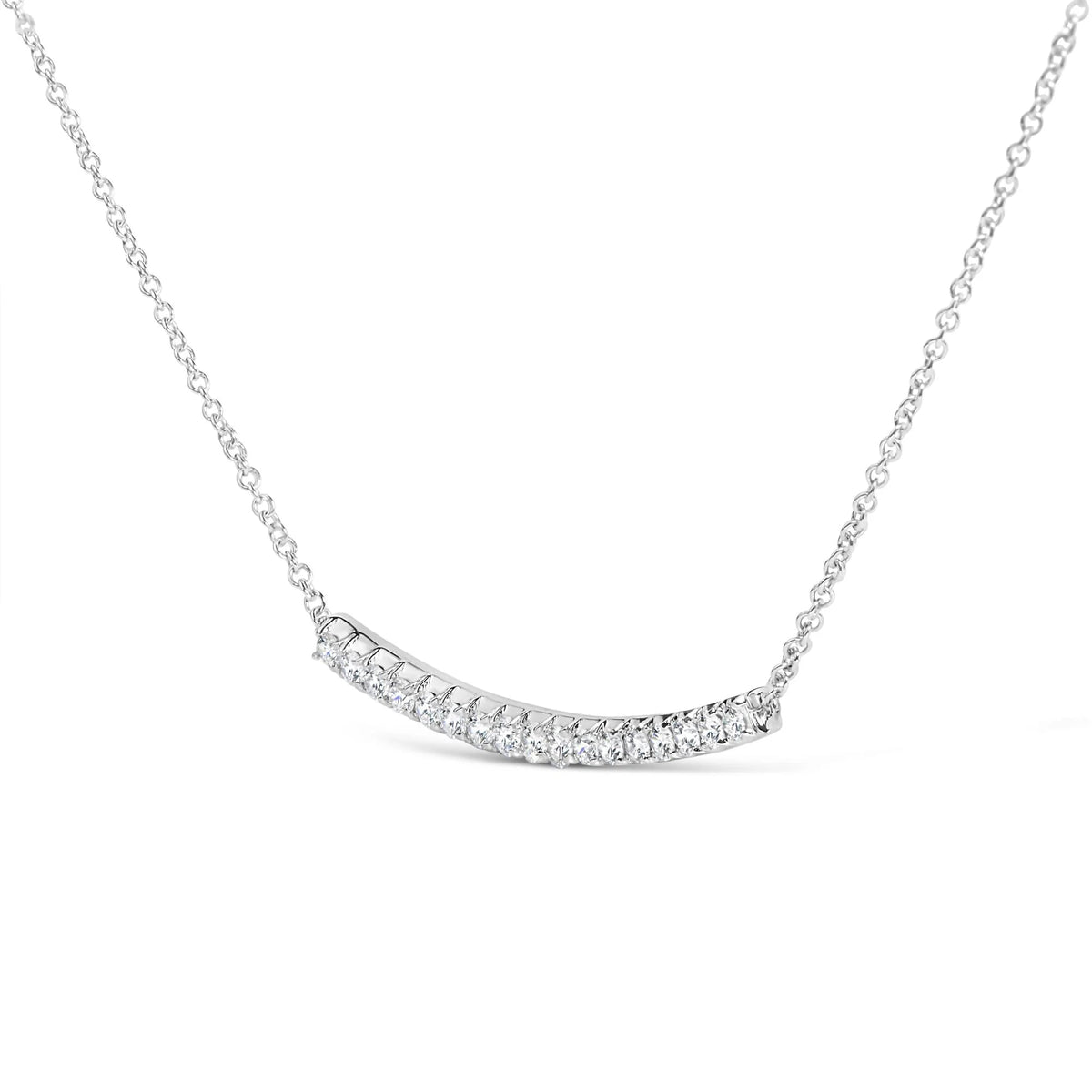 14K Gold 1.00 Cttw Diamond Curved Bar Pendant Necklace (H - I Color, VS2 - SI1 Clarity) - 18 Inches - LinkagejewelrydesignLinkagejewelrydesign