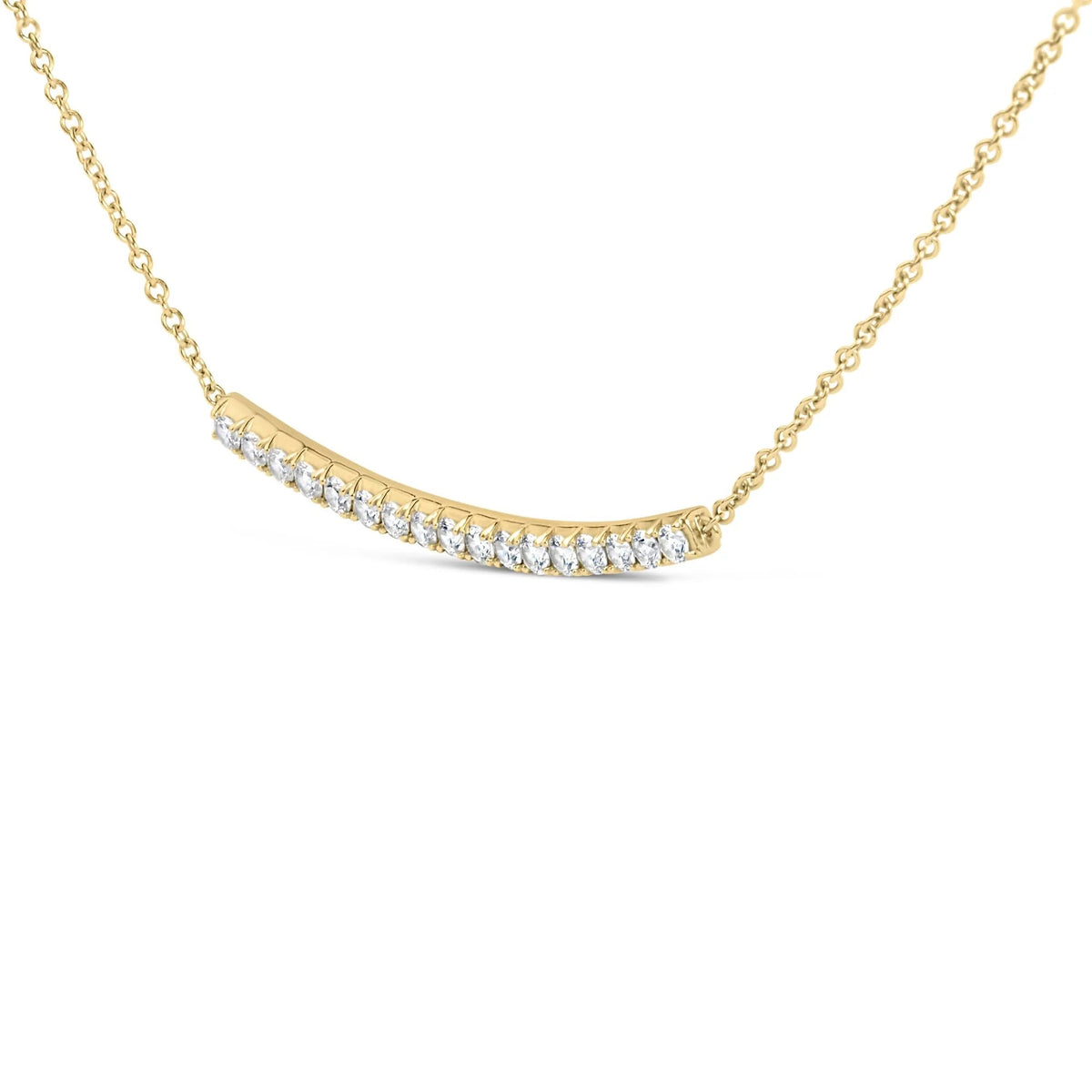 14K Gold 1.00 Cttw Diamond Curved Bar Pendant Necklace (H - I Color, VS2 - SI1 Clarity) - 18 Inches - LinkagejewelrydesignLinkagejewelrydesign