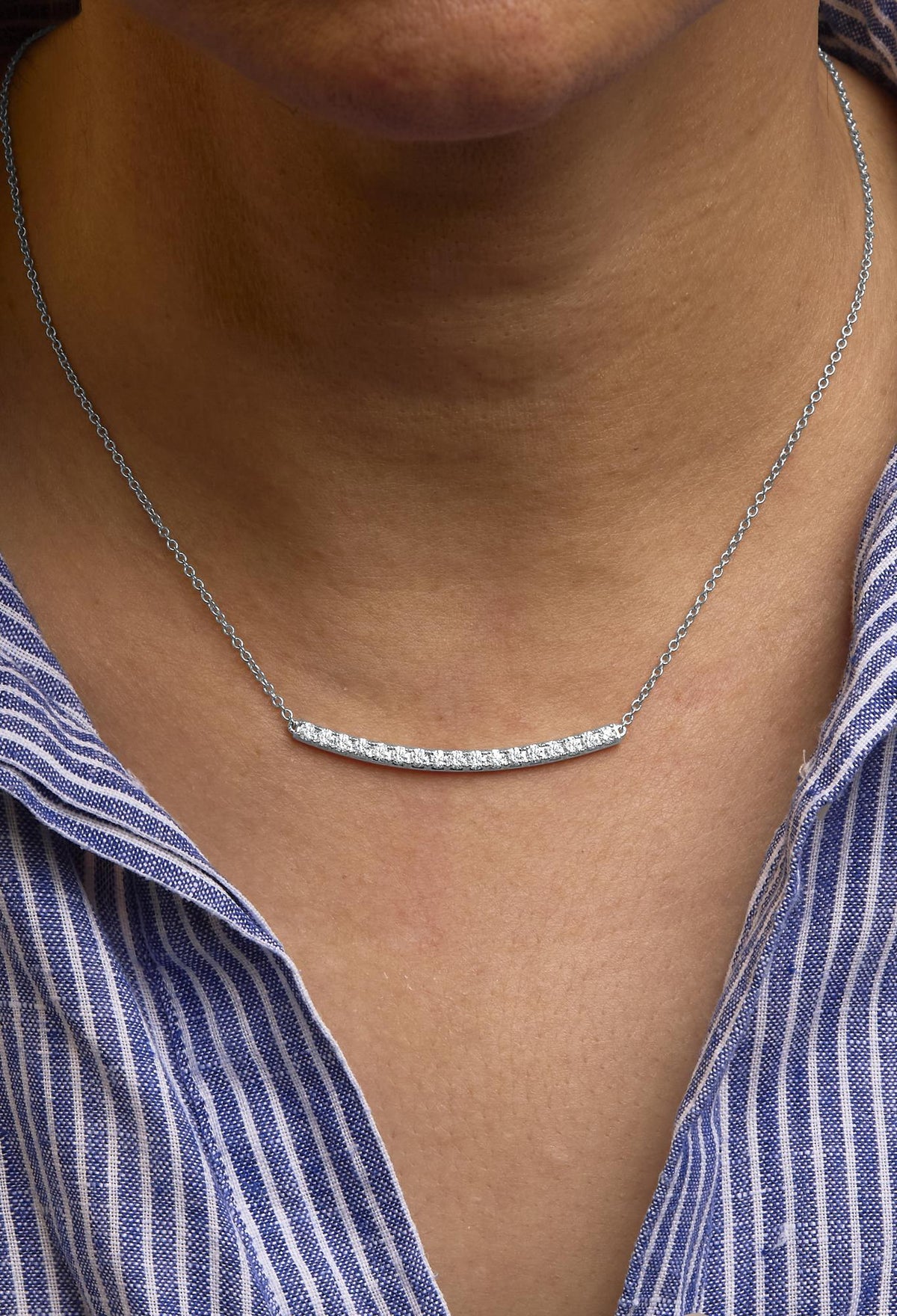14K Gold 1.00 Cttw Diamond Curved Bar Pendant Necklace (H - I Color, VS2 - SI1 Clarity) - 18 Inches - LinkagejewelrydesignLinkagejewelrydesign