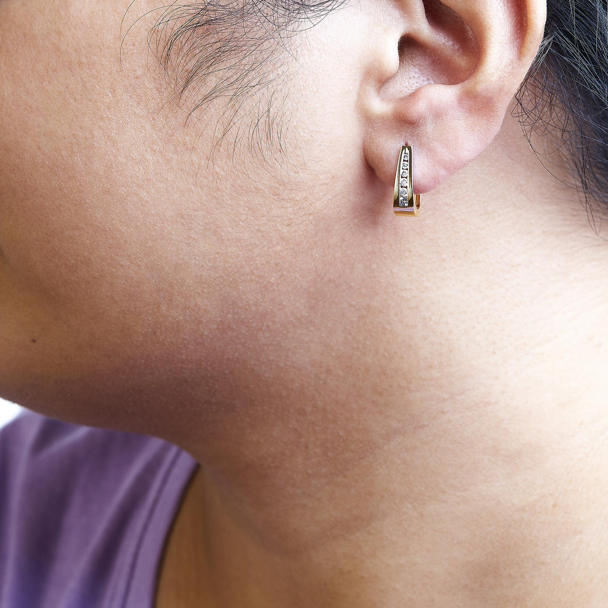 14K Gold 1/4 Cttw Channel - Set Brilliant Round - Cut Diamond Hoop Earrings (H - I Color, I1 - I2 Clarity) - LinkagejewelrydesignLinkagejewelrydesign