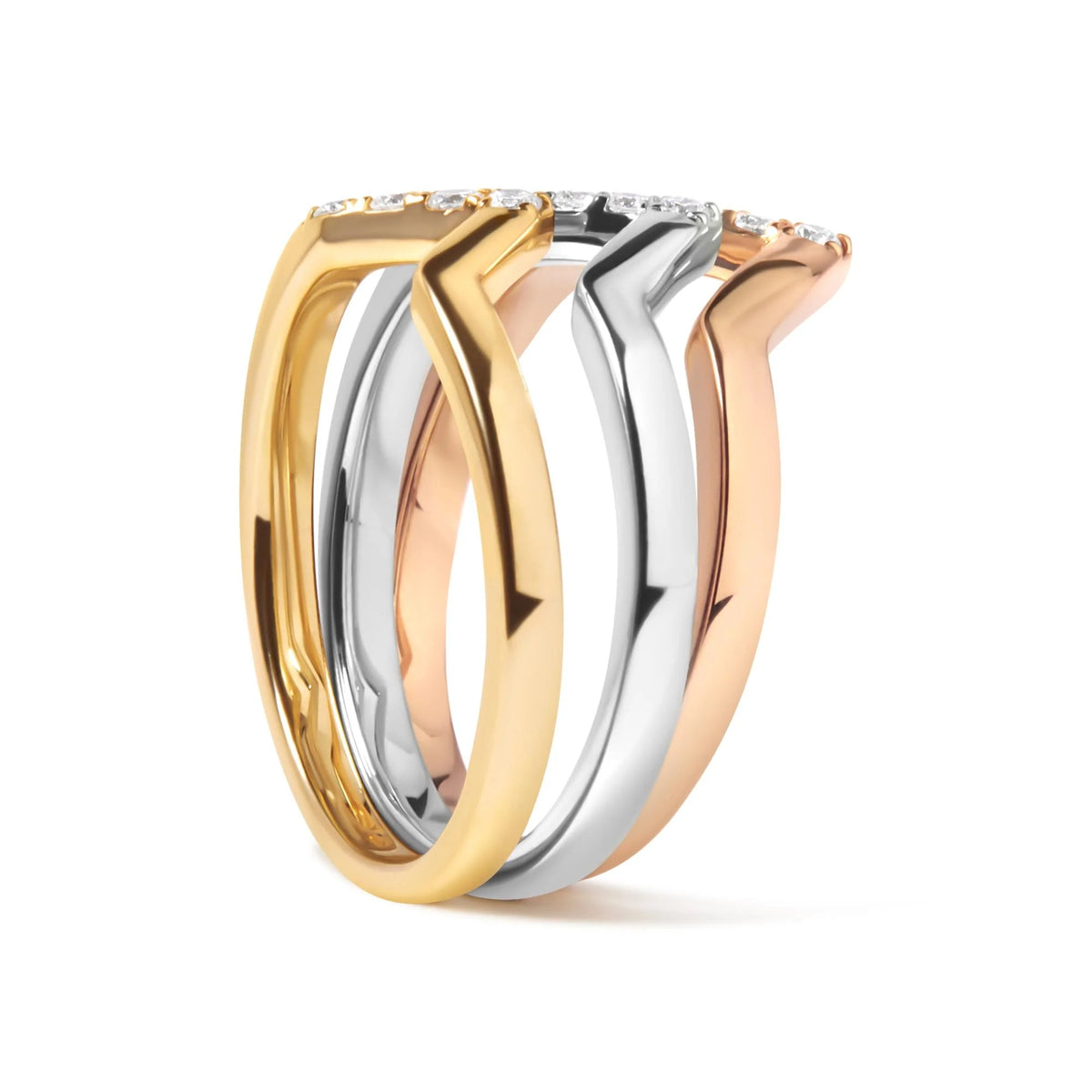 14K Gold 1/4 Cttw Diamond Geometrical Chevron V Stackable Band Ring Set (G - H Color, SI1 - SI2 Clarity) - Size 7 - LinkagejewelrydesignLinkagejewelrydesign