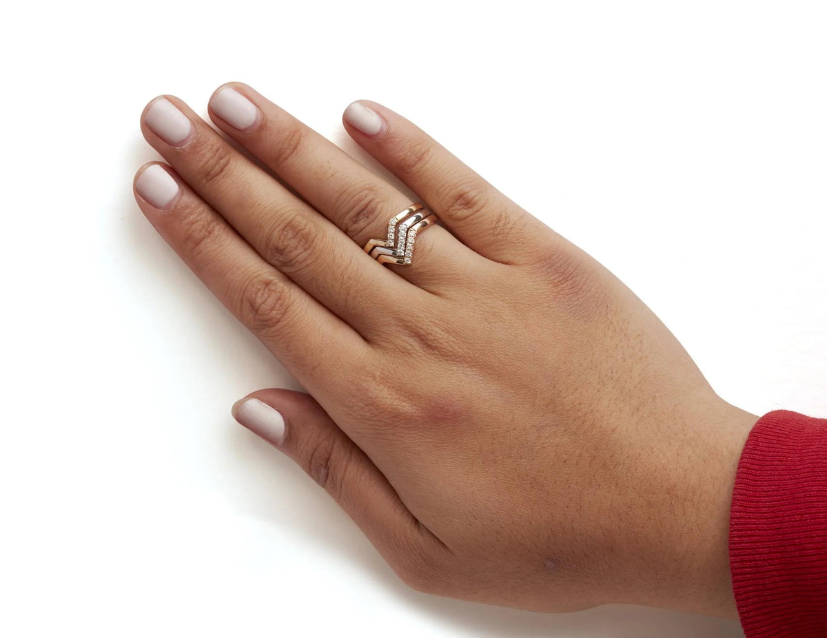14K Gold 1/4 Cttw Diamond Geometrical Chevron V Stackable Band Ring Set (G - H Color, SI1 - SI2 Clarity) - Size 7 - LinkagejewelrydesignLinkagejewelrydesign