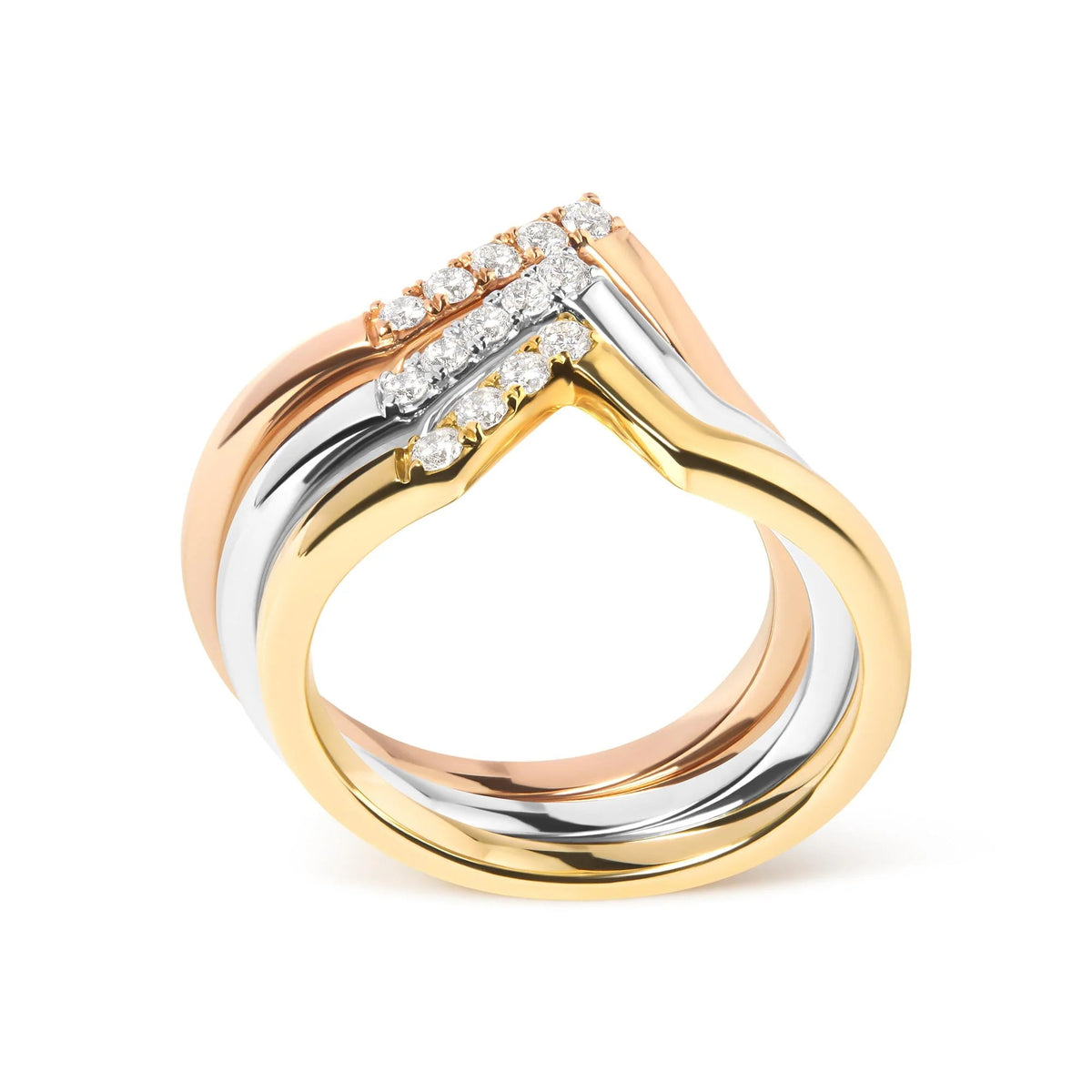 14K Gold 1/4 Cttw Diamond Geometrical Chevron V Stackable Band Ring Set (G - H Color, SI1 - SI2 Clarity) - Size 7 - LinkagejewelrydesignLinkagejewelrydesign