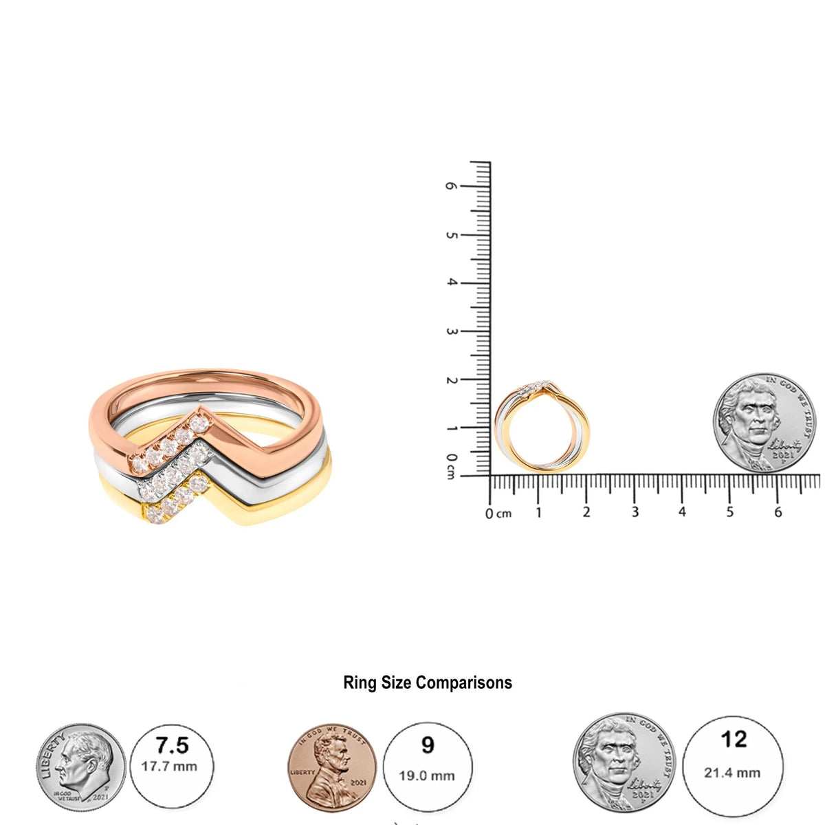 14K Gold 1/4 Cttw Diamond Geometrical Chevron V Stackable Band Ring Set (G - H Color, SI1 - SI2 Clarity) - Size 7 - LinkagejewelrydesignLinkagejewelrydesign