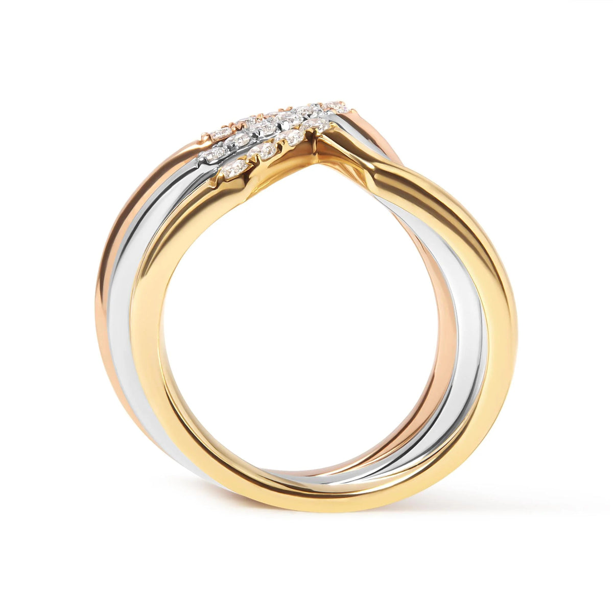14K Gold 1/4 Cttw Diamond Geometrical Chevron V Stackable Band Ring Set (G - H Color, SI1 - SI2 Clarity) - Size 7 - LinkagejewelrydesignLinkagejewelrydesign
