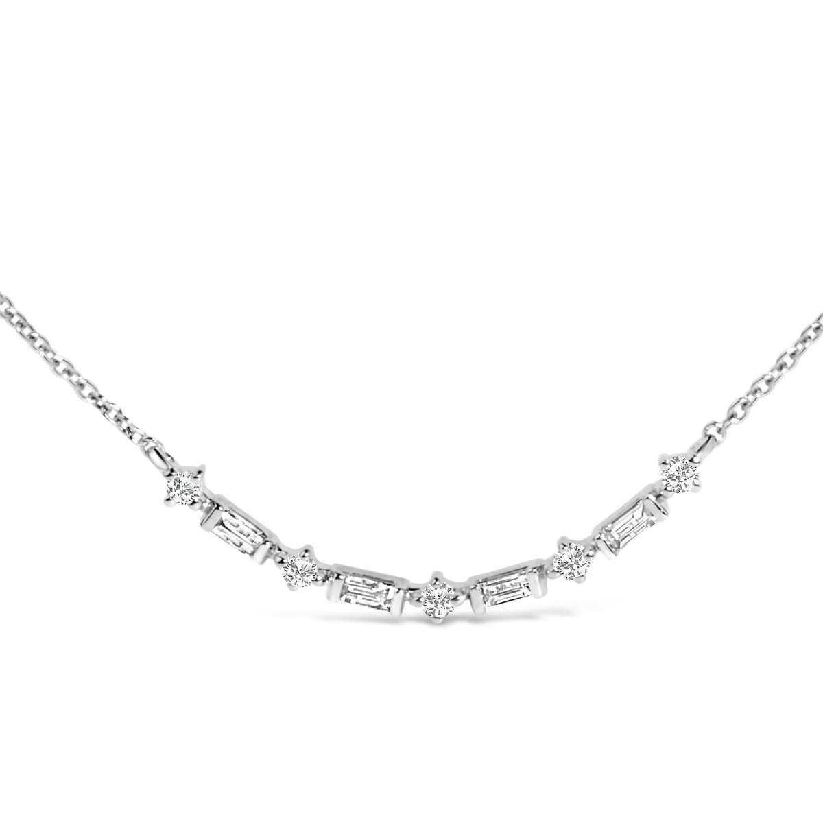 14K Gold 1/5 Cttw Diamond Mixed Shape Curve Bar Pendant Necklace (H - I Color, VS2 - SI1 Clarity) - 18&quot; Inches - LinkagejewelrydesignLinkagejewelrydesign