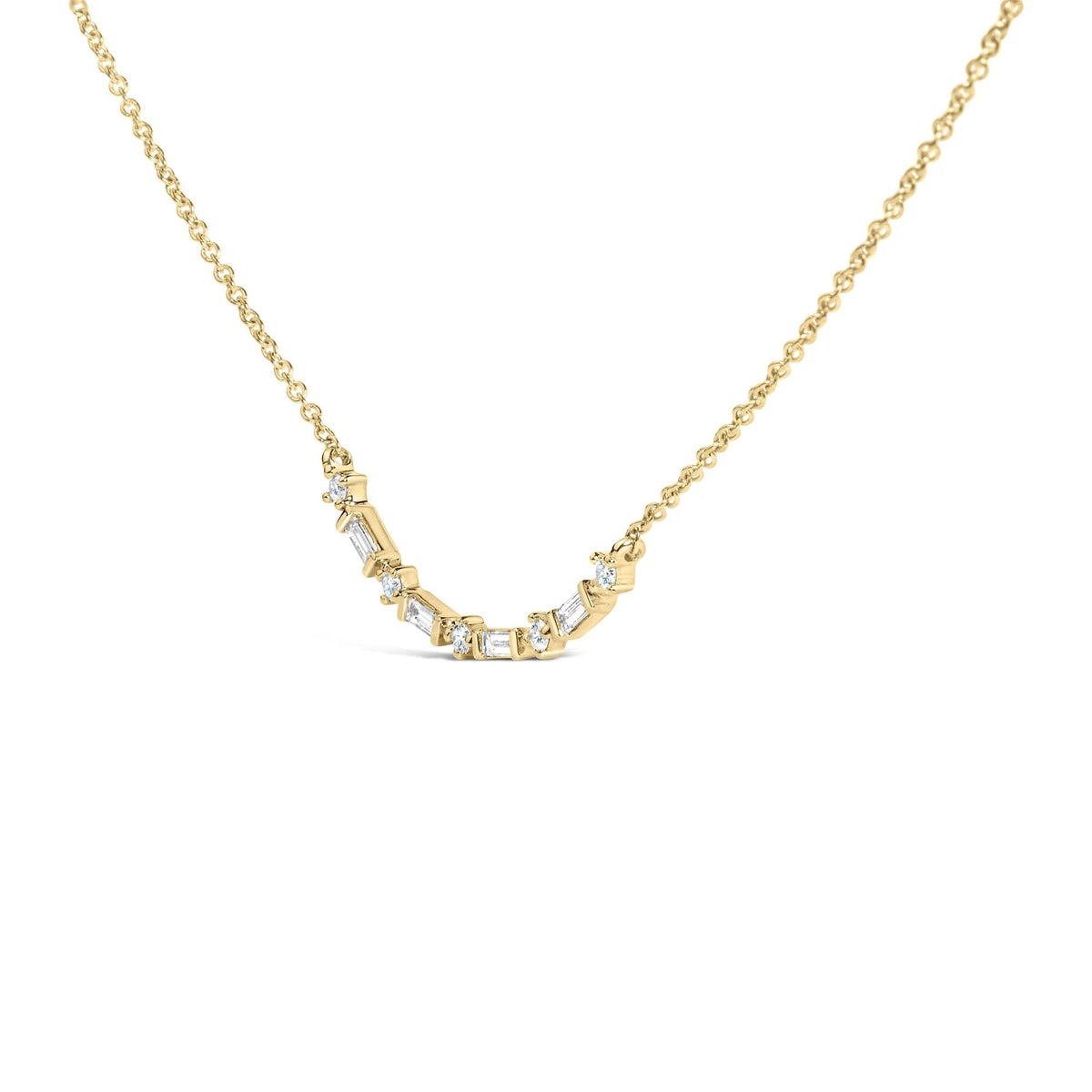 14K Gold 1/5 Cttw Diamond Mixed Shape Curve Bar Pendant Necklace (H - I Color, VS2 - SI1 Clarity) - 18&quot; Inches - LinkagejewelrydesignLinkagejewelrydesign