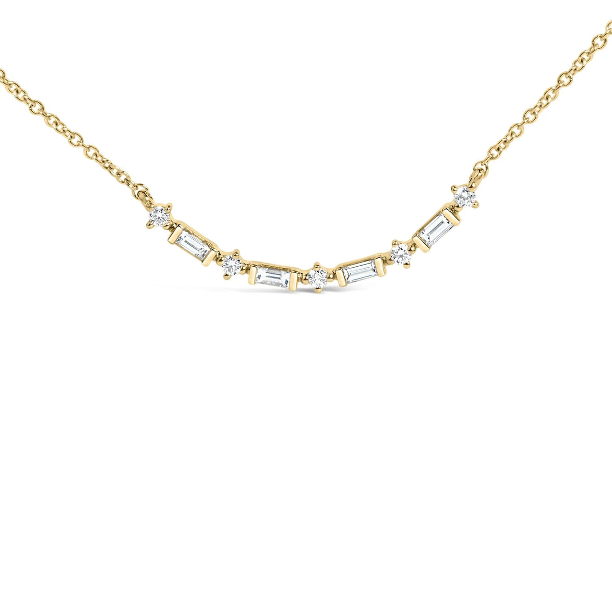 14K Gold 1/5 Cttw Diamond Mixed Shape Curve Bar Pendant Necklace (H - I Color, VS2 - SI1 Clarity) - 18&quot; Inches - LinkagejewelrydesignLinkagejewelrydesign