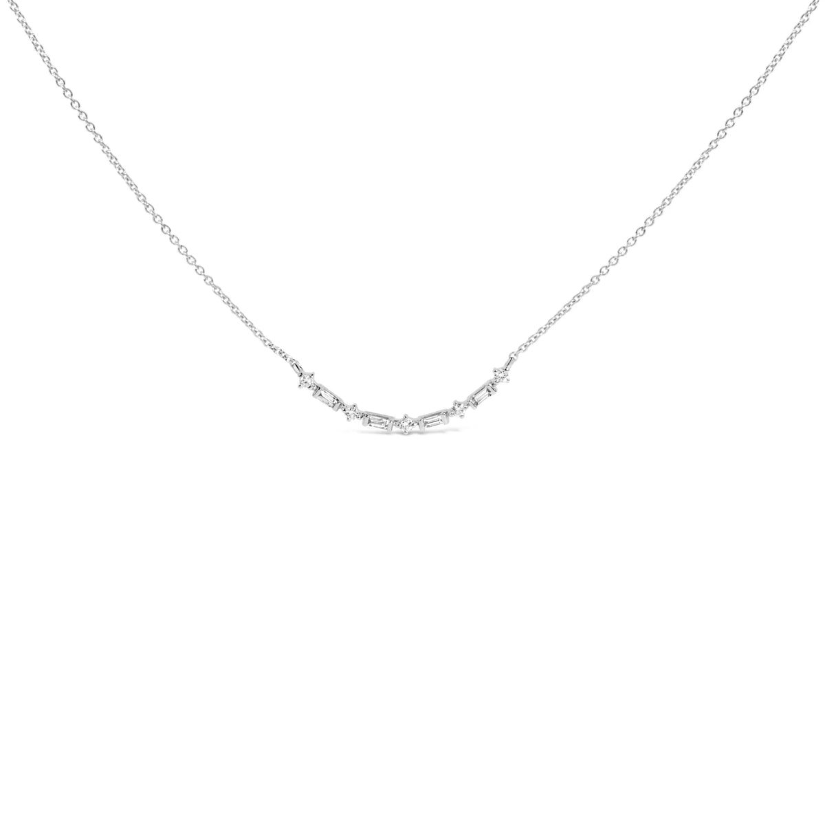 14K Gold 1/5 Cttw Diamond Mixed Shape Curve Bar Pendant Necklace (H - I Color, VS2 - SI1 Clarity) - 18&quot; Inches - LinkagejewelrydesignLinkagejewelrydesign
