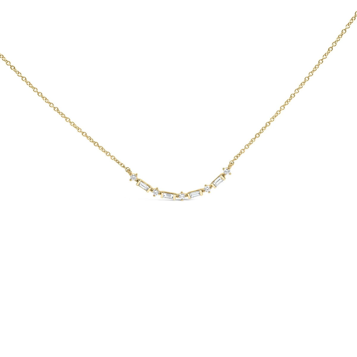 14K Gold 1/5 Cttw Diamond Mixed Shape Curve Bar Pendant Necklace (H - I Color, VS2 - SI1 Clarity) - 18&quot; Inches - LinkagejewelrydesignLinkagejewelrydesign