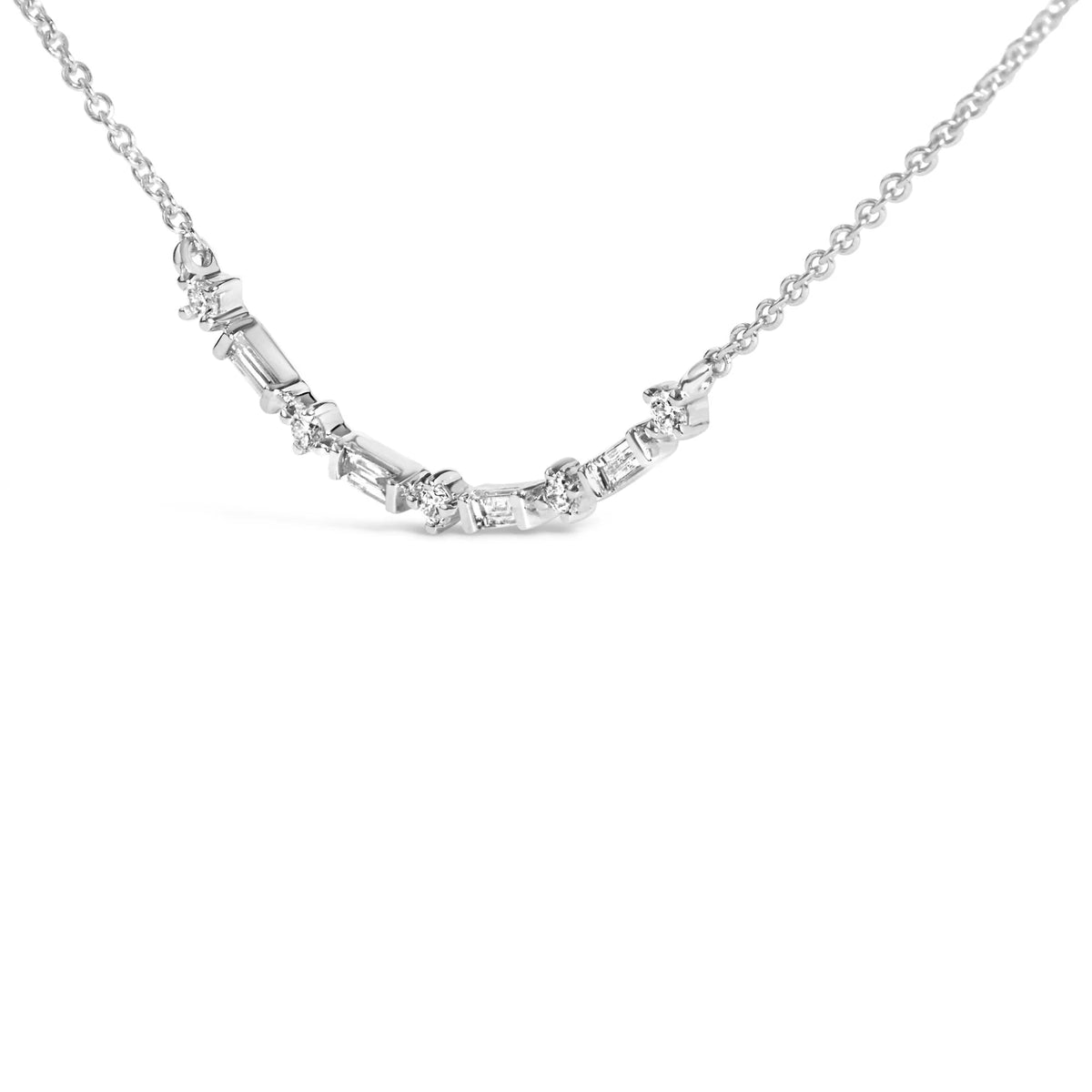 14K Gold 1/5 Cttw Diamond Mixed Shape Curve Bar Pendant Necklace (H - I Color, VS2 - SI1 Clarity) - 18&quot; Inches - LinkagejewelrydesignLinkagejewelrydesign