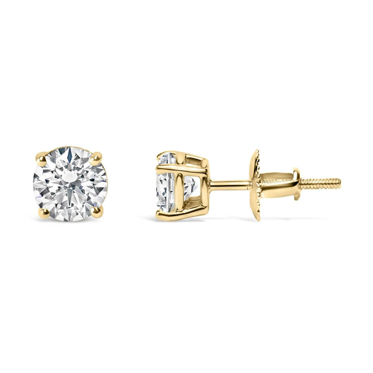 14K Gold 2.00 Cttw Lab Grown Round Brilliant - Cut Diamond Classic 4 - Prong Stud Earrings with Screw Backs (F - G color, VVS2 - VS1 Clarity) - LinkagejewelrydesignLinkagejewelrydesign