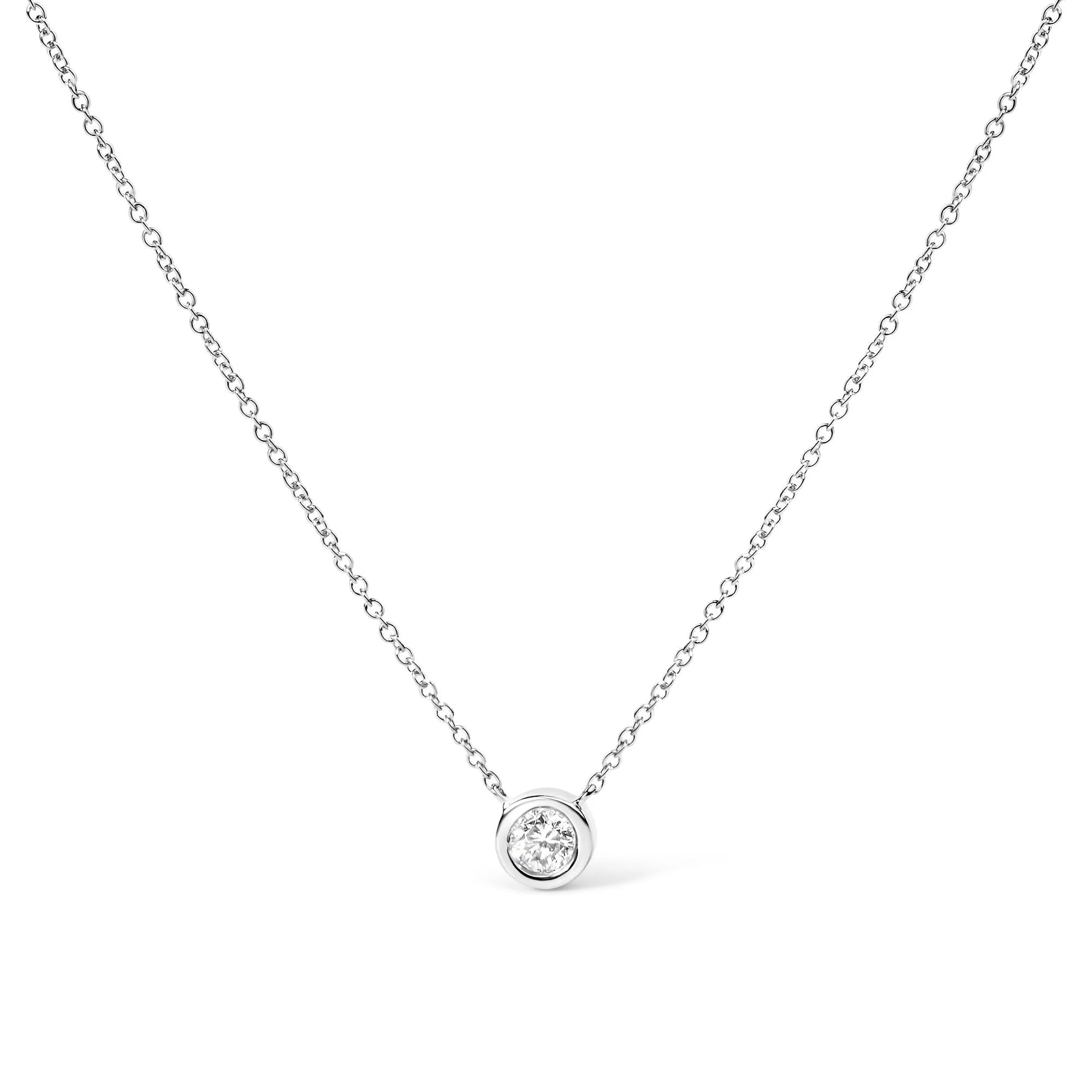 14K Gold Lab Grown Diamond Modern Bezel - Set Solitaire 16" - 18" Pendant Necklace (F - G Color, VS2 - SI1 Clarity) - LinkagejewelrydesignLinkagejewelrydesign
