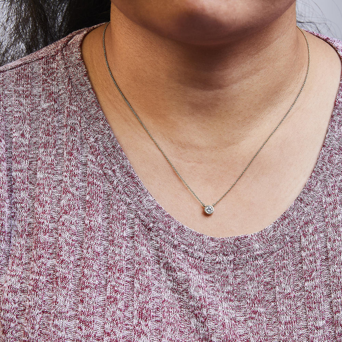 14K Gold Lab Grown Diamond Modern Bezel - Set Solitaire 16" - 18" Pendant Necklace (F - G Color, VS2 - SI1 Clarity) - LinkagejewelrydesignLinkagejewelrydesign