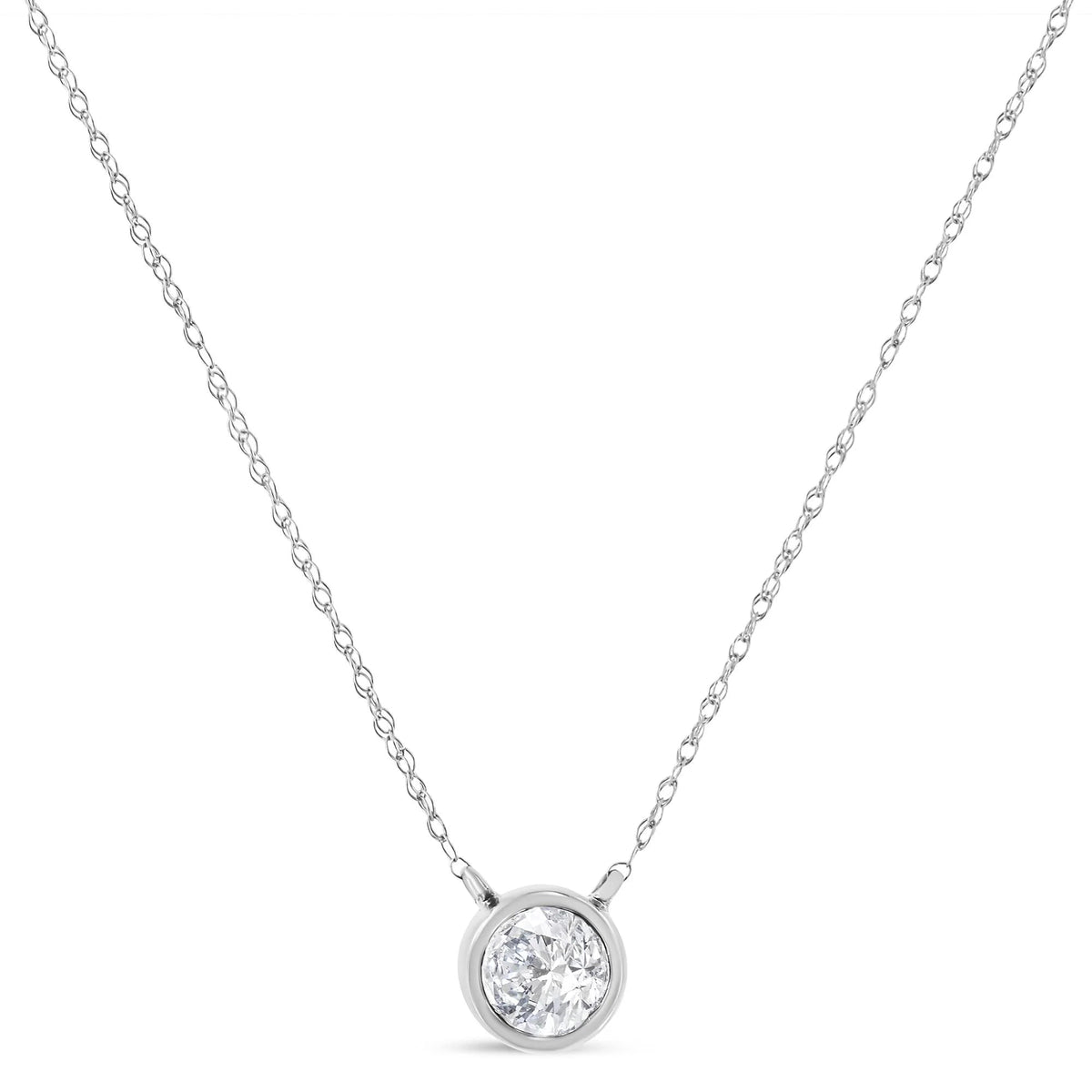 14K Gold Lab Grown Diamond Modern Bezel - Set Solitaire 16" - 18" Pendant Necklace (F - G Color, VS2 - SI1 Clarity) - LinkagejewelrydesignLinkagejewelrydesign