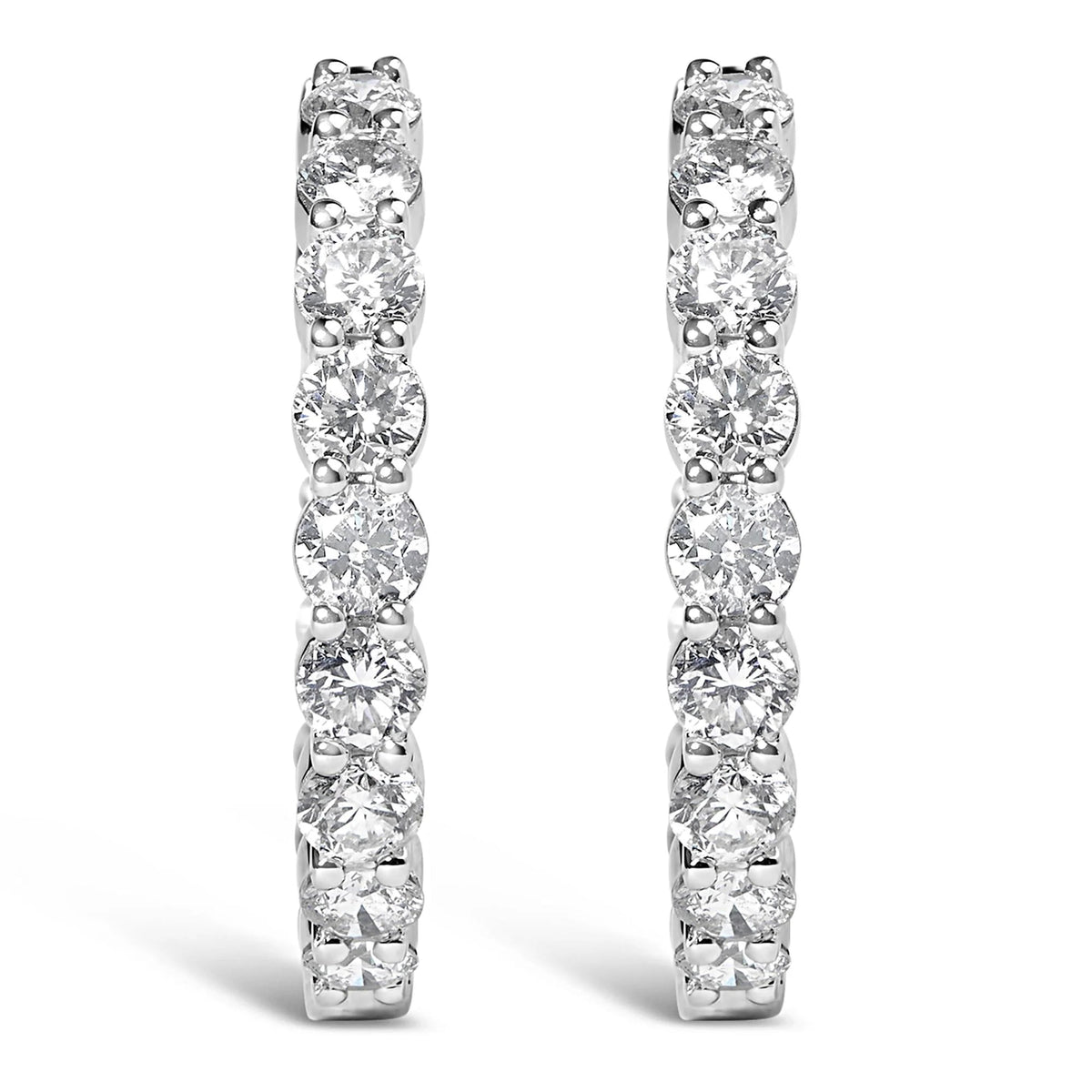 14K Gold Shared Prong Set Diamond Inside Out Hoop Earrings (G - H Color, I1 - I2 Clarity) - LinkagejewelrydesignLinkagejewelrydesign