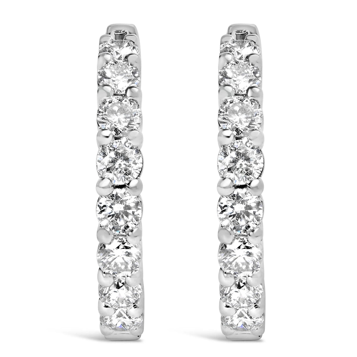 14K Gold Shared Prong Set Diamond Inside Out Hoop Earrings (G - H Color, I1 - I2 Clarity) - LinkagejewelrydesignLinkagejewelrydesign