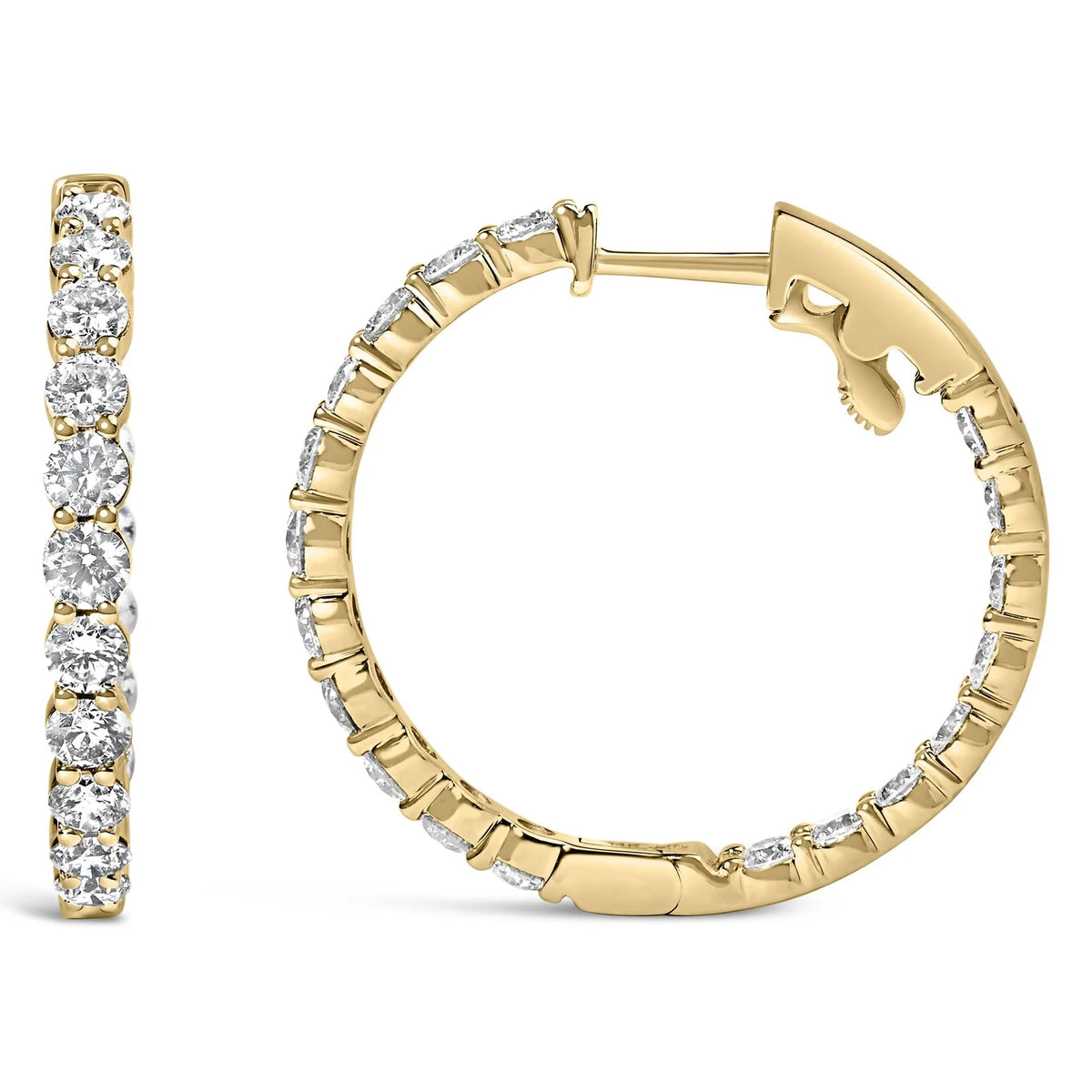 14K Gold Shared Prong Set Diamond Inside Out Hoop Earrings (G - H Color, I1 - I2 Clarity) - LinkagejewelrydesignLinkagejewelrydesign