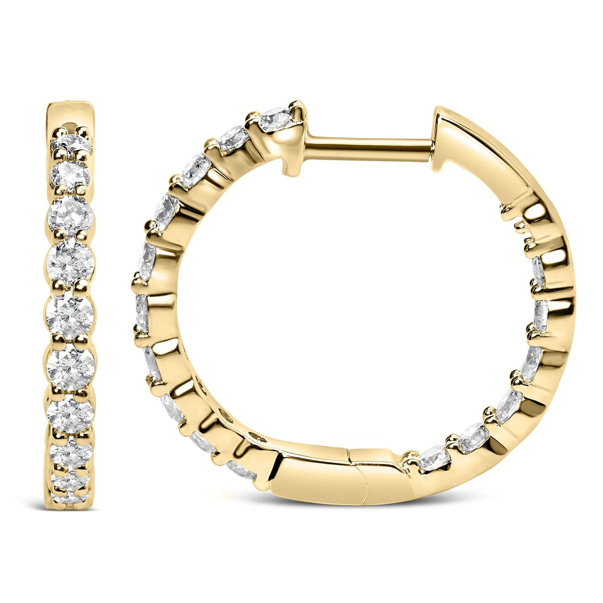 14K Gold Shared Prong Set Diamond Inside Out Hoop Earrings (G - H Color, I1 - I2 Clarity) - LinkagejewelrydesignLinkagejewelrydesign