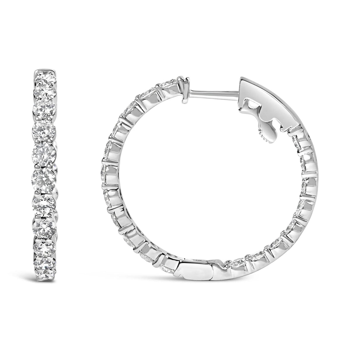 14K Gold Shared Prong Set Diamond Inside Out Hoop Earrings (G - H Color, I1 - I2 Clarity) - LinkagejewelrydesignLinkagejewelrydesign