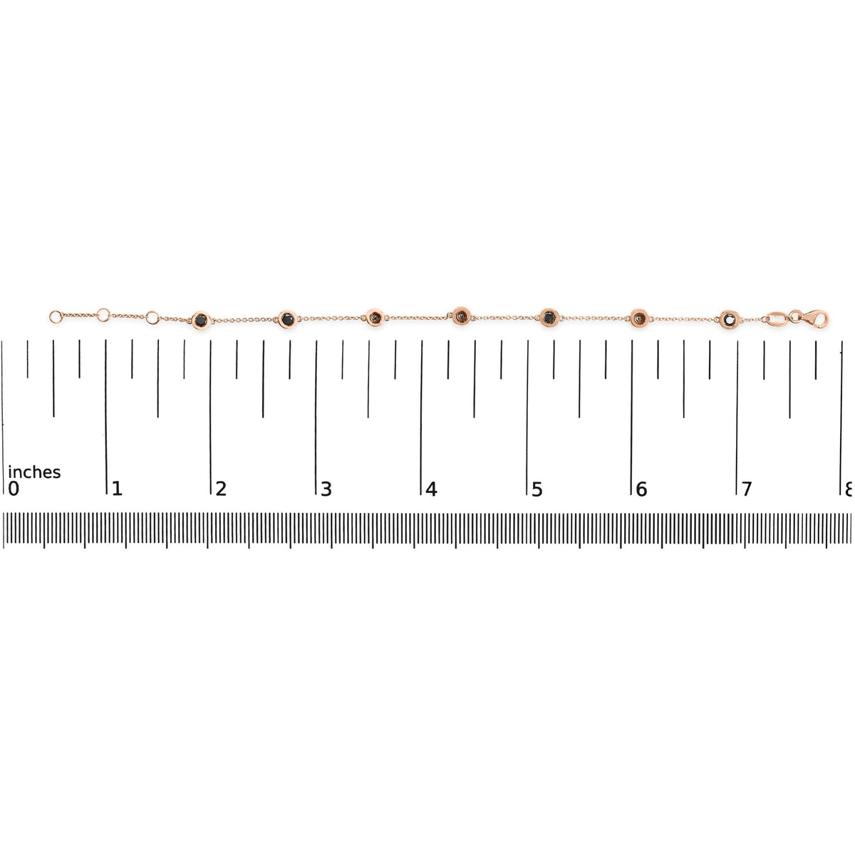 14K Rose Gold 1.00 Cttw Bezel Set Black Diamond 7 Station Link Bracelet (Black Color, I2 - I3 Clarity) - 7.5" Inches - LinkagejewelrydesignLinkagejewelrydesign