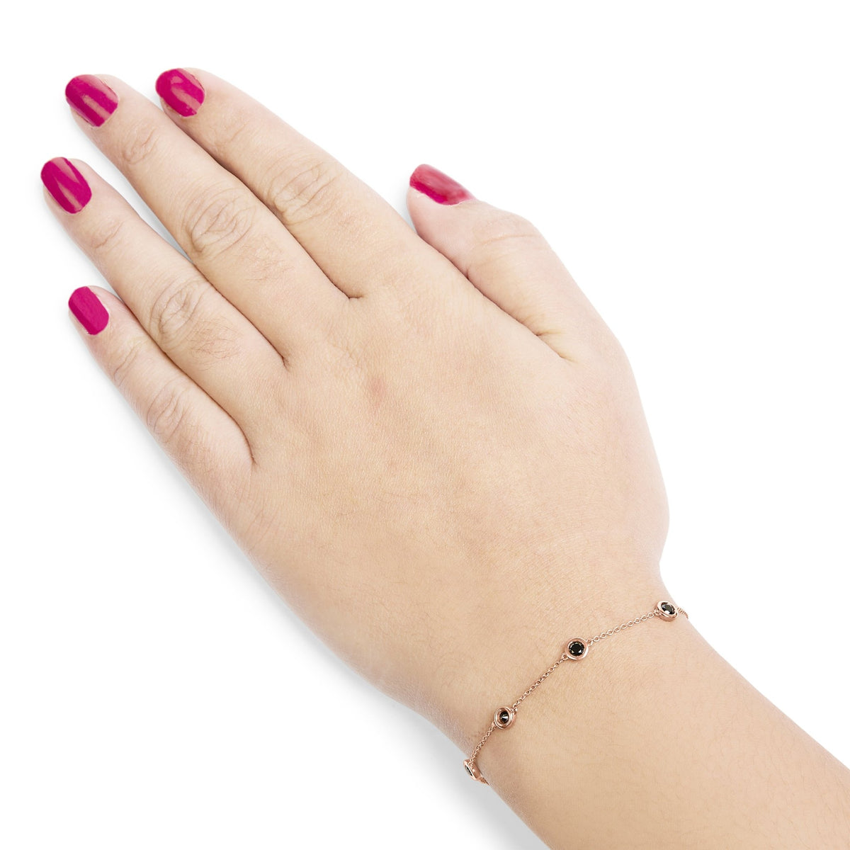 14K Rose Gold 1.00 Cttw Bezel Set Black Diamond 7 Station Link Bracelet (Black Color, I2 - I3 Clarity) - 7.5" Inches - LinkagejewelrydesignLinkagejewelrydesign