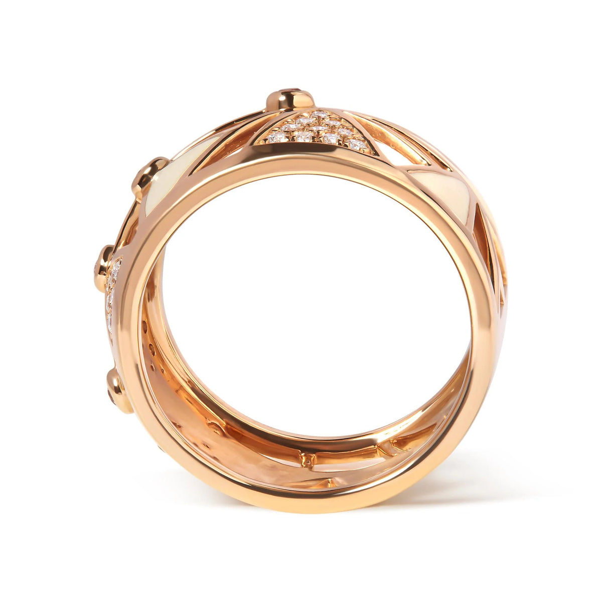 14K Rose Gold 1/3 Cttw Diamond and Pink Tourmaline Cigar Band Ring with White Enamel (G - H Color, SI1 - SI2 Clarity) - LinkagejewelrydesignLinkagejewelrydesign