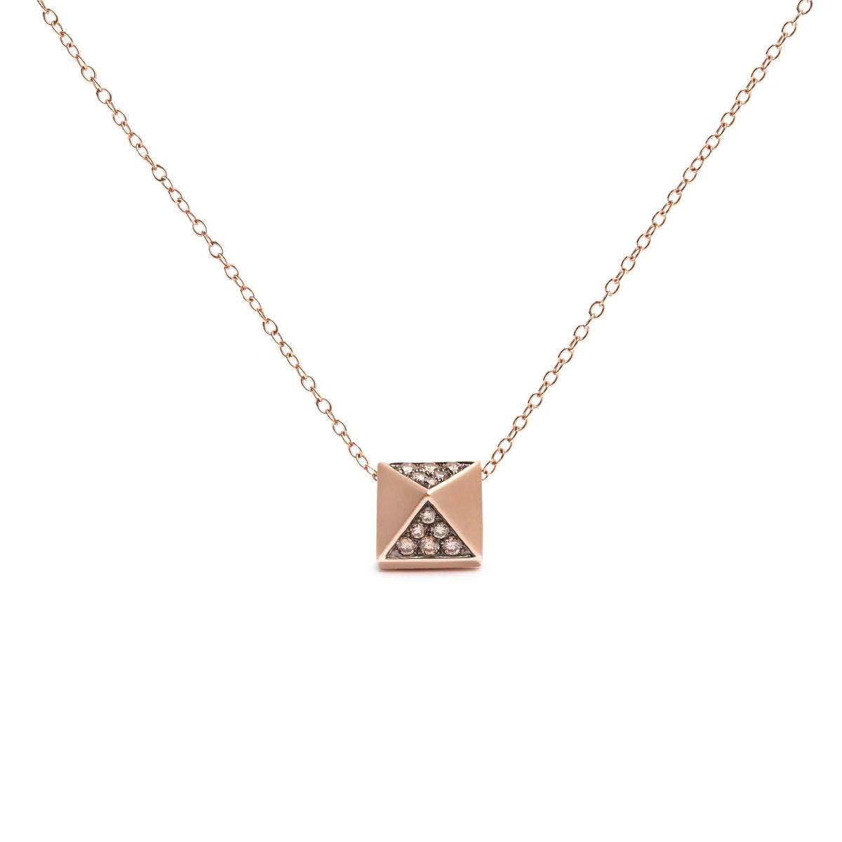14K Rose Gold 1/4 Cttw Brown Diamond Matte Finished Pyramid Pendant Necklace (Brown Color, SI1 - SI2 Clarity) - 18" Inches - LinkagejewelrydesignLinkagejewelrydesign