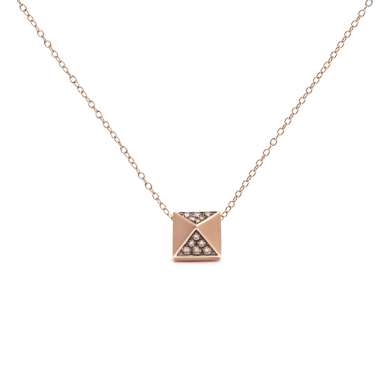 14K Rose Gold 1/4 Cttw Brown Diamond Matte Finished Pyramid Pendant Necklace (Brown Color, SI1 - SI2 Clarity) - 18" Inches - LinkagejewelrydesignLinkagejewelrydesign