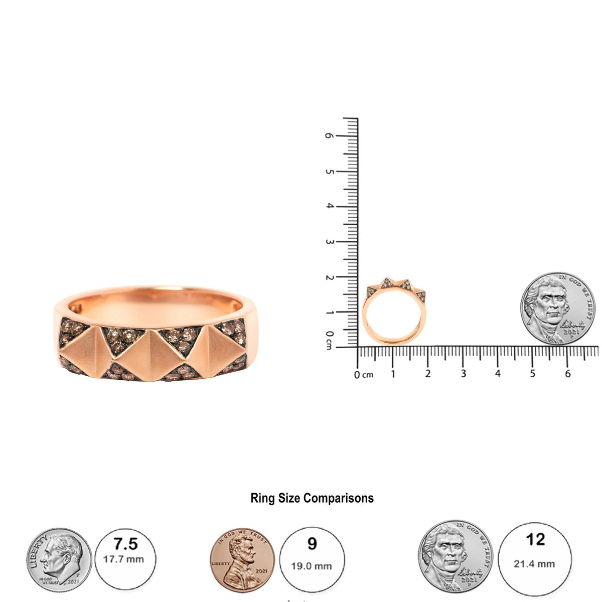 14K Rose Gold 1/4 Cttw Brown Diamond Pyramid Band Ring (Brown Color, SI1 - SI2 Clarity) - Size 7 - LinkagejewelrydesignLinkagejewelrydesign