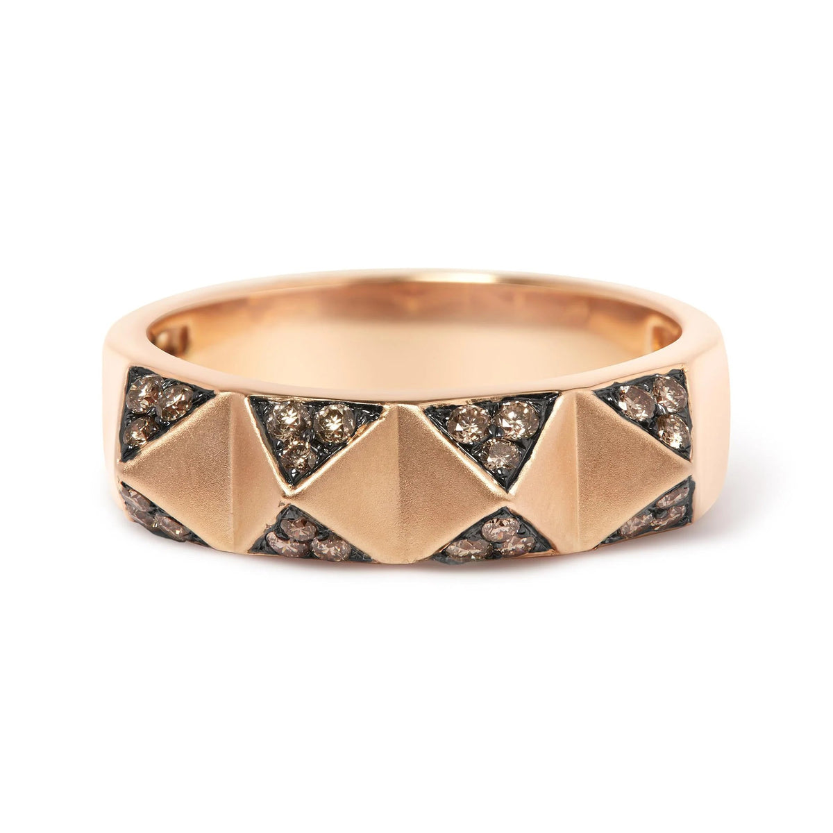 14K Rose Gold 1/4 Cttw Brown Diamond Pyramid Band Ring (Brown Color, SI1 - SI2 Clarity) - Size 7 - LinkagejewelrydesignLinkagejewelrydesign