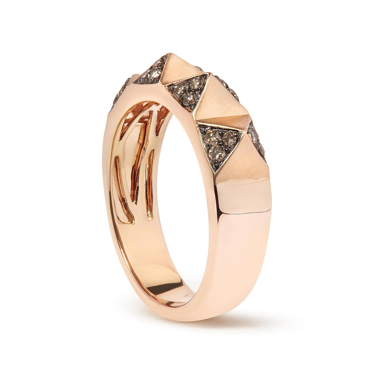 14K Rose Gold 1/4 Cttw Brown Diamond Pyramid Band Ring (Brown Color, SI1 - SI2 Clarity) - Size 7 - LinkagejewelrydesignLinkagejewelrydesign