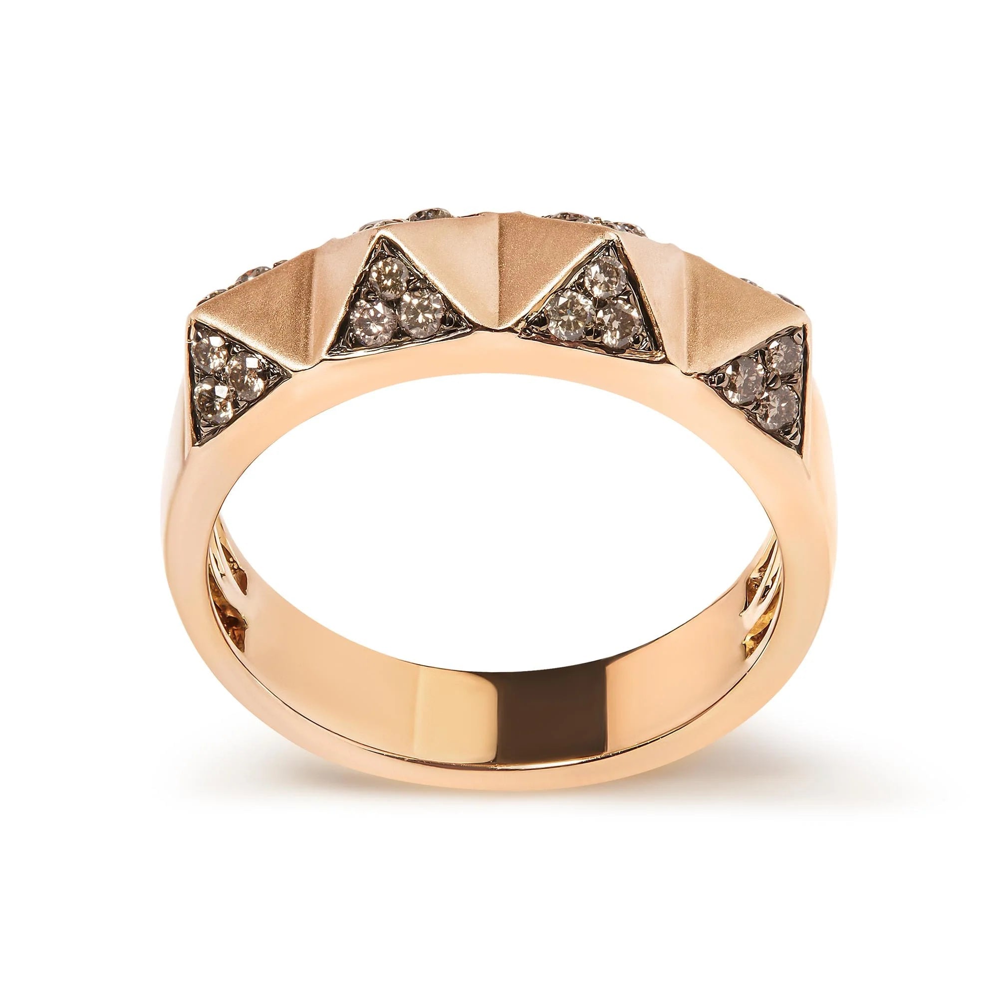 14K Rose Gold 1/4 Cttw Brown Diamond Pyramid Band Ring (Brown Color, SI1 - SI2 Clarity) - Size 7 - LinkagejewelrydesignLinkagejewelrydesign