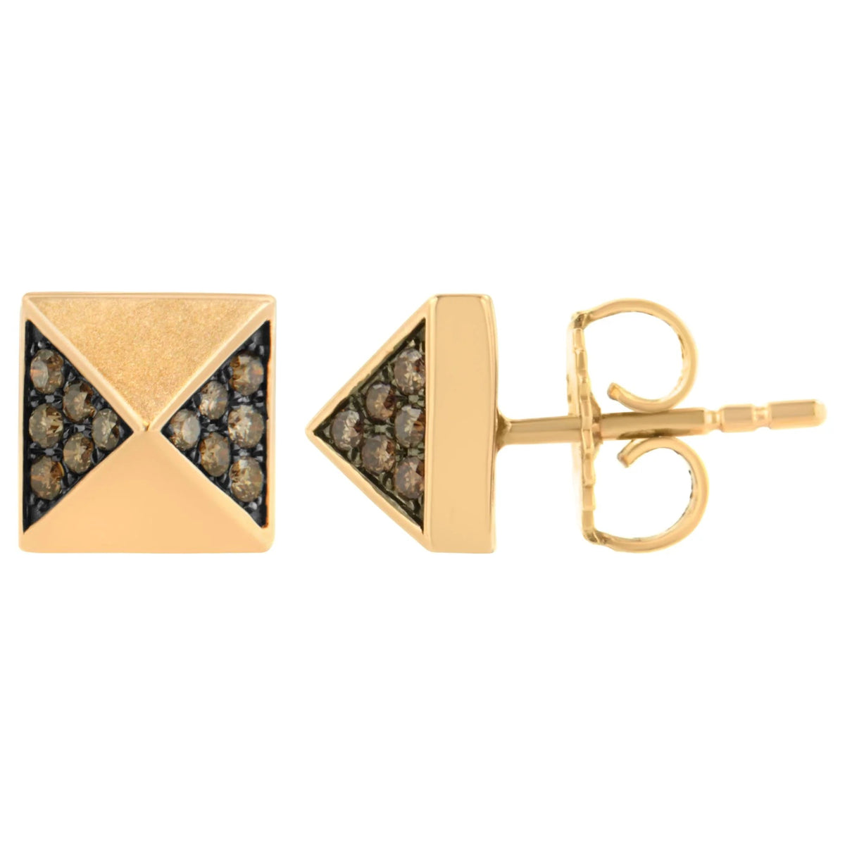 14K Rose Gold 1/4 Cttw Brown Diamond Pyramid Stud Earring (Brown Color, SI1 - SI2 Clarity) - LinkagejewelrydesignLinkagejewelrydesign